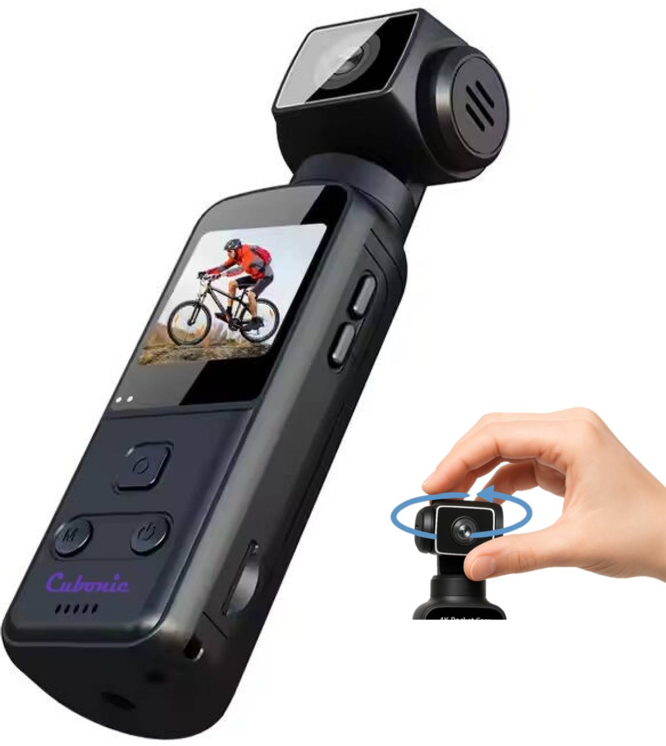 Cubonic 4K Pocket Camera 4K Ultra HD Enabled Pocket Camcorder, 270° Rotatable Pocket Camera Sports and Action Camera