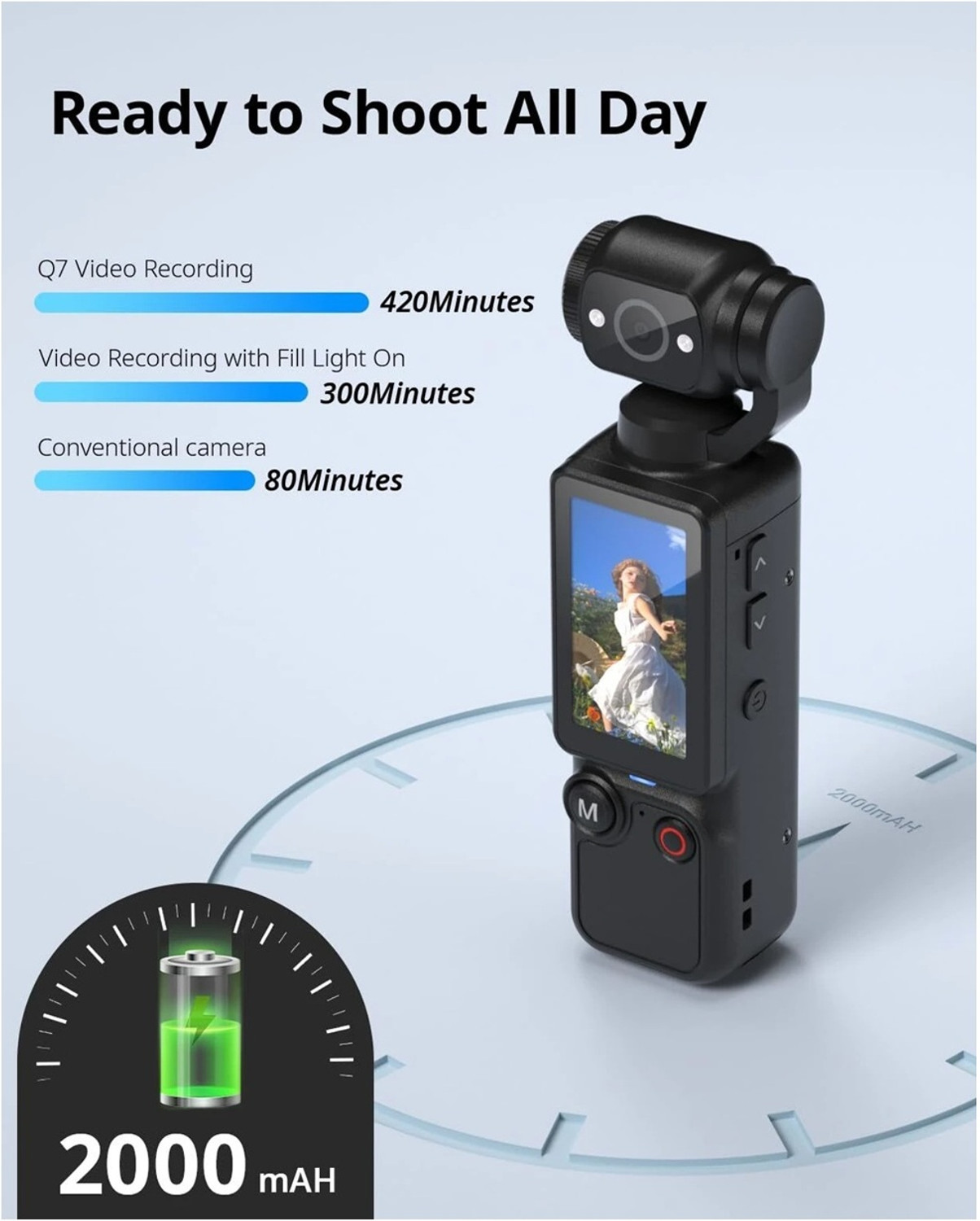 Image of Autovynk Pocket Vlogging Camer Pocket Vlogging Camera Q7 2.5K UHD Pocket Vlogging Camera 2000mAh 180 Rotating Sports and Action Camera