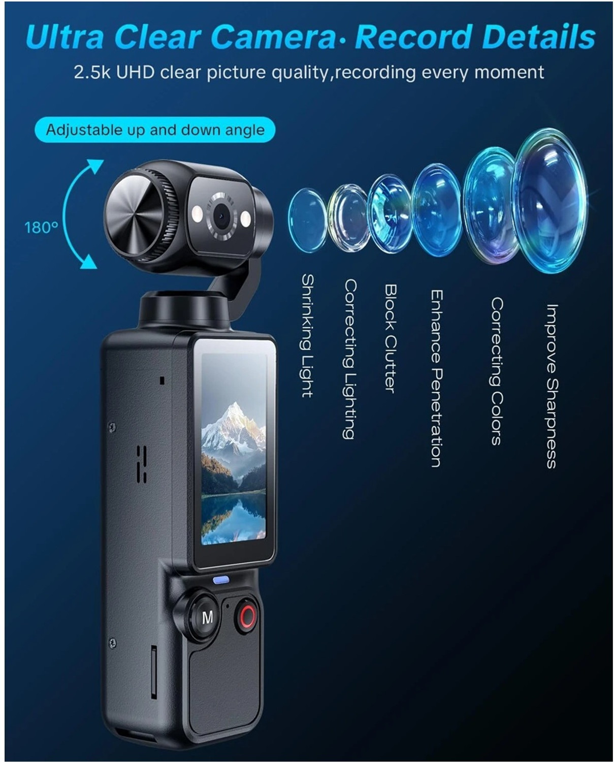 Image of Autovynk Pocket Vlogging Camer Pocket Vlogging Camera Q7 2.5K UHD Pocket Vlogging Camera 2000mAh 180 Rotating Sports and Action Camera