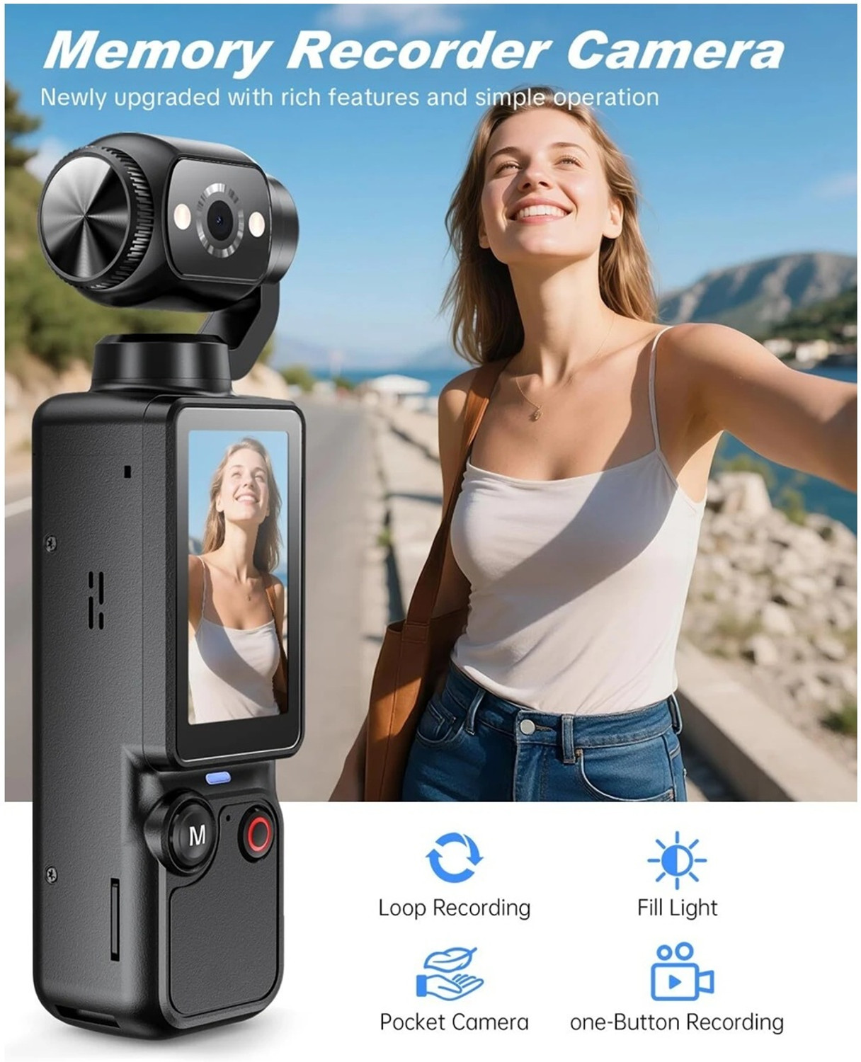 Image of Autovynk Pocket Vlogging Camer Pocket Vlogging Camera Q7 2.5K UHD Pocket Vlogging Camera 2000mAh 180 Rotating Sports and Action Camera