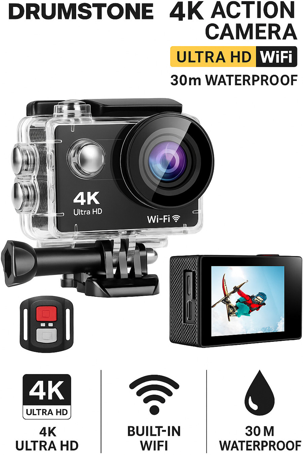 Image of DSLRX Professional 4K HD Action Camera 4k 20MP Wifi 30M Waterproof Action Camera Sports DV Camcorder Sports and Action Camera