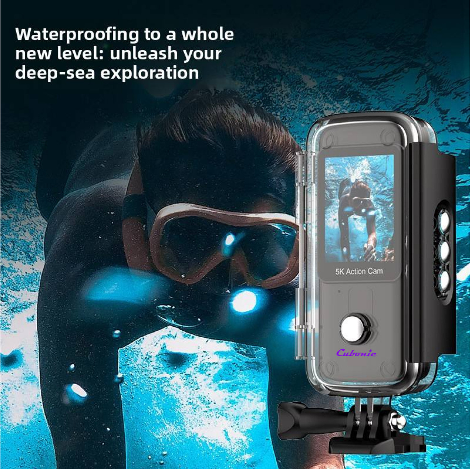 Image of Cubonic 5K Handheld 30fps G Pro Mark II Dual Display 24MP 2 inchTouchscreen WaterProof 30m Safety Case| 6-Axis Anti-Shake |170 Wide 1350MaH Dual Battery Sports and Action Camera
