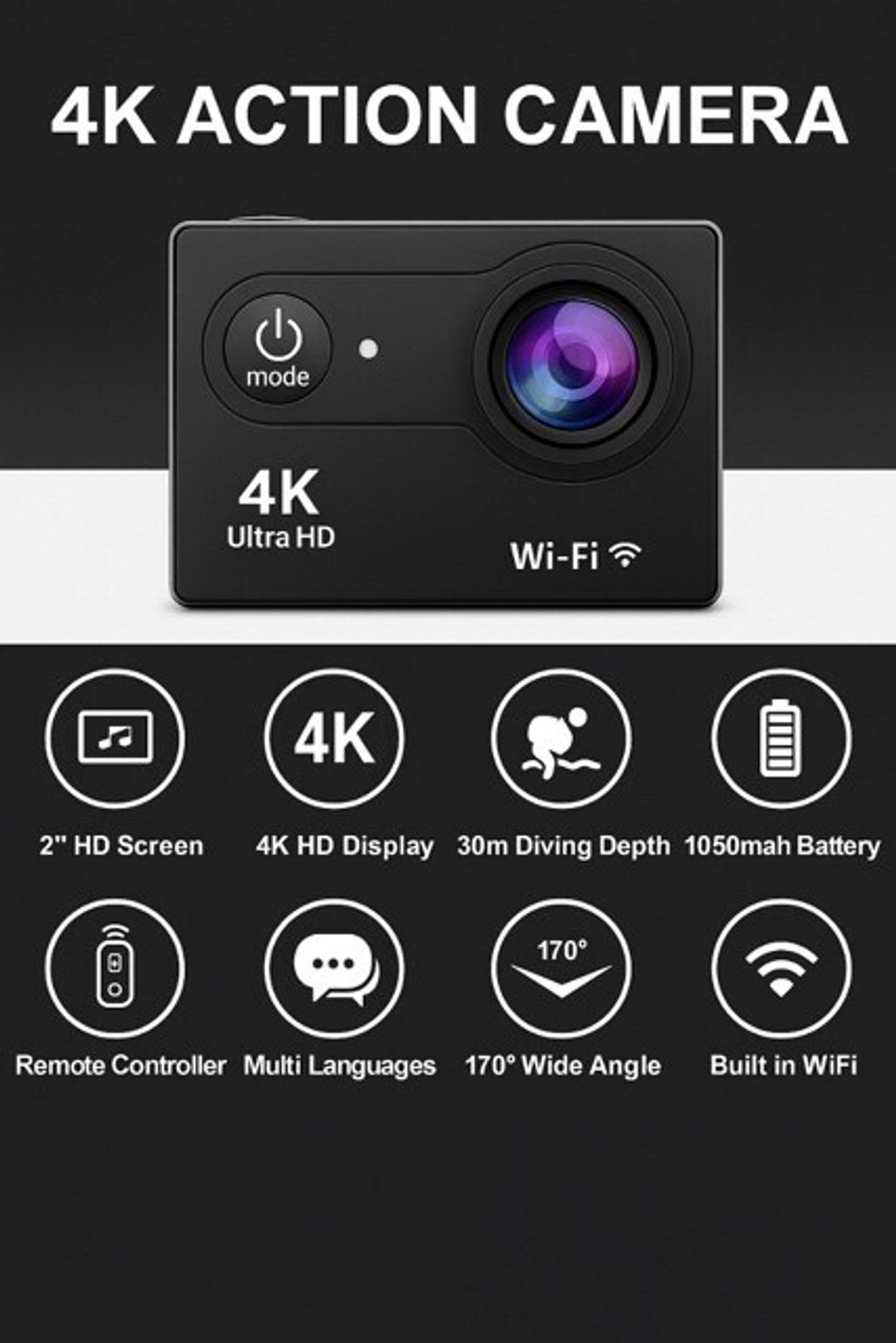 Image of Zenvix GoPro Action camera 20MP WiFi Waterproof Sports Camera with Mount Kit Sports and Action Camera