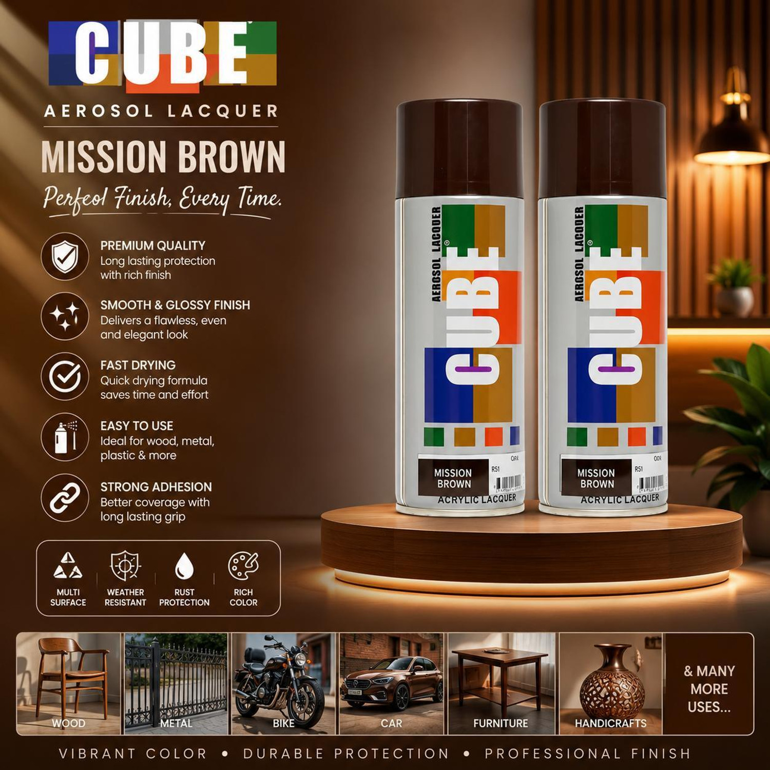 Image of CUBE Aerosol Multi Purpose Brown Spray Paint 400 ml