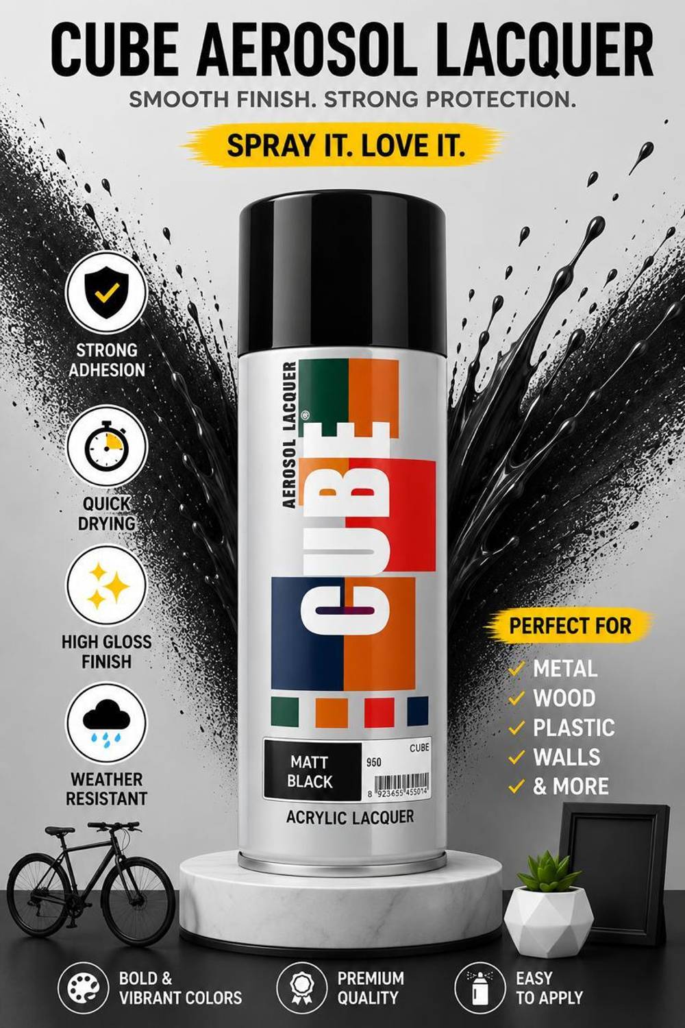 CUBE Matt Black Spray Paint 400 ml Pack of 1 - Image 1