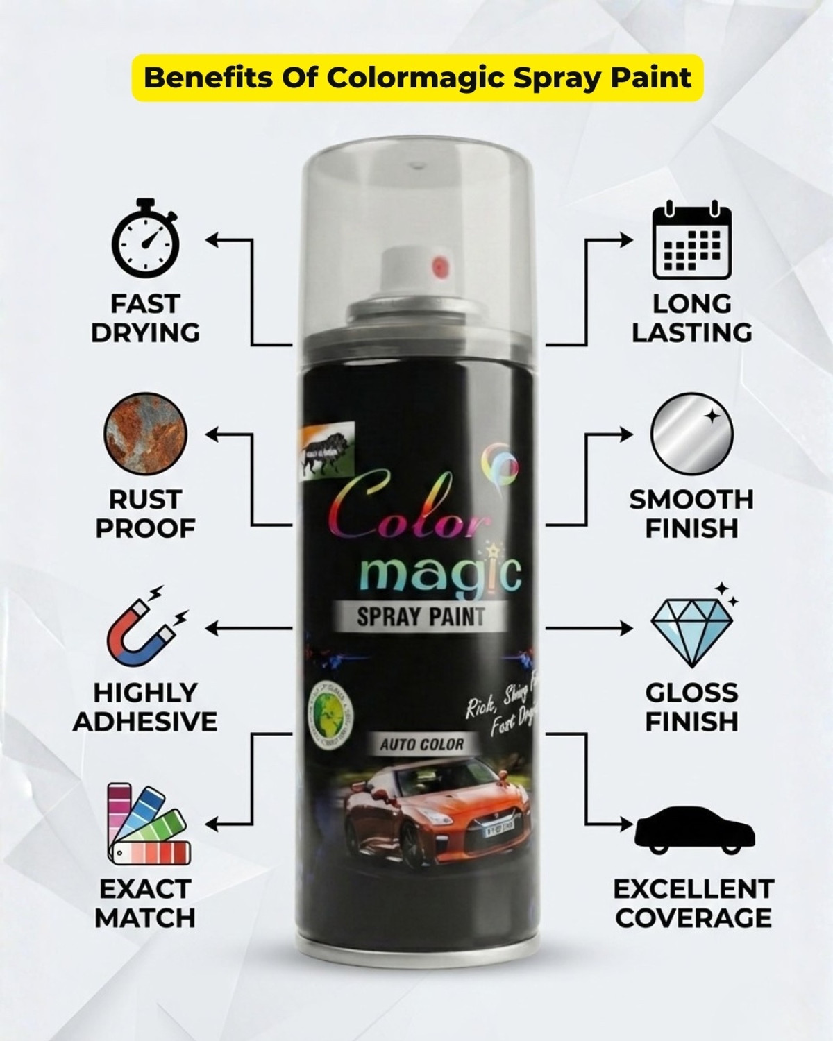 Image of COLORMAGIC Pearlscent White Scratch Remover Spray Paint For Tata Tigor White Spray Paint 200 ml