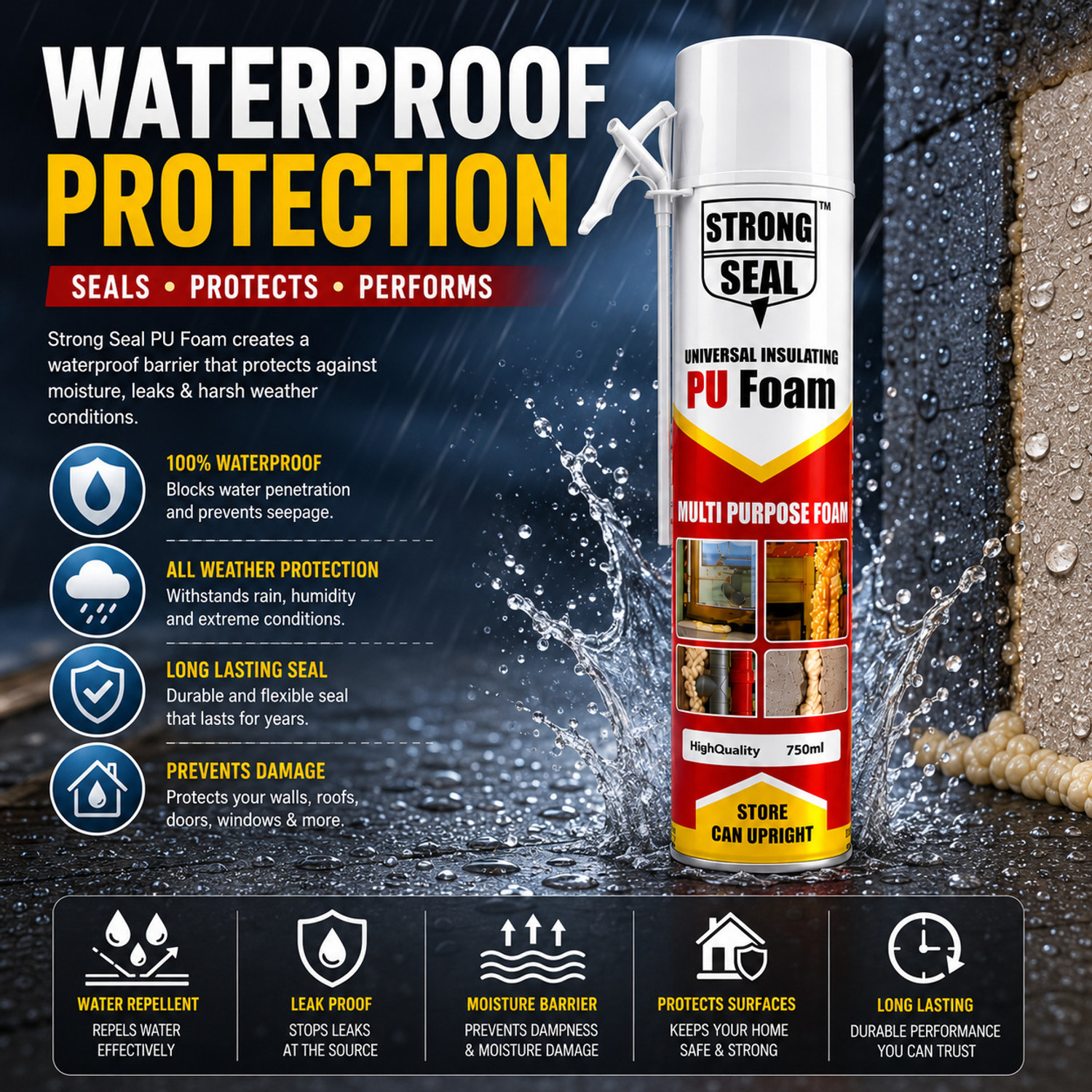 Image of Hp Adhesive PU Foam 900g | Extra 150g- Insulation- Gap Filling | High Expansion Spray Foam White Spray Paint 750 ml