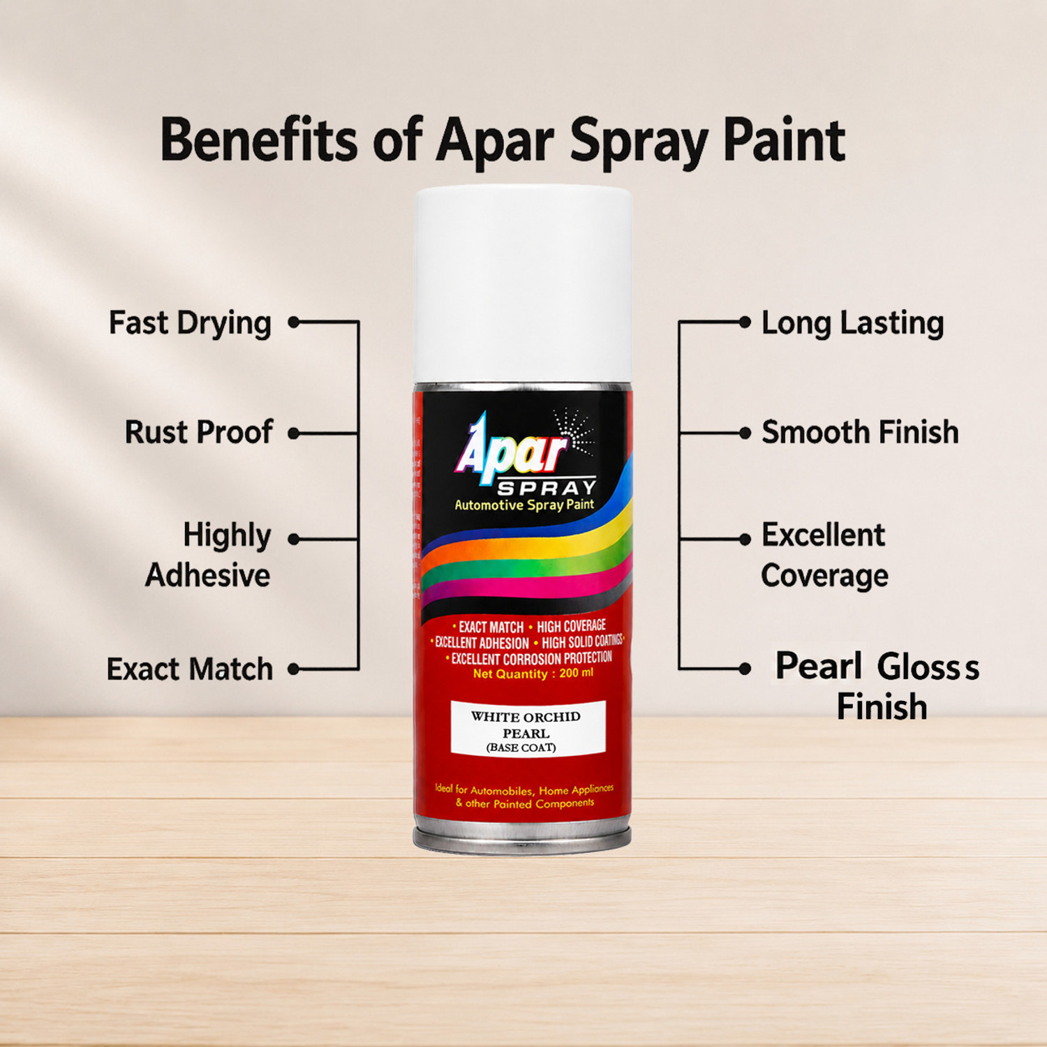 Image of apar pray Paint WHite Orchid Pearl+PC Compatible For Hon. Cars-200ml, White Spray Paint 450 ml