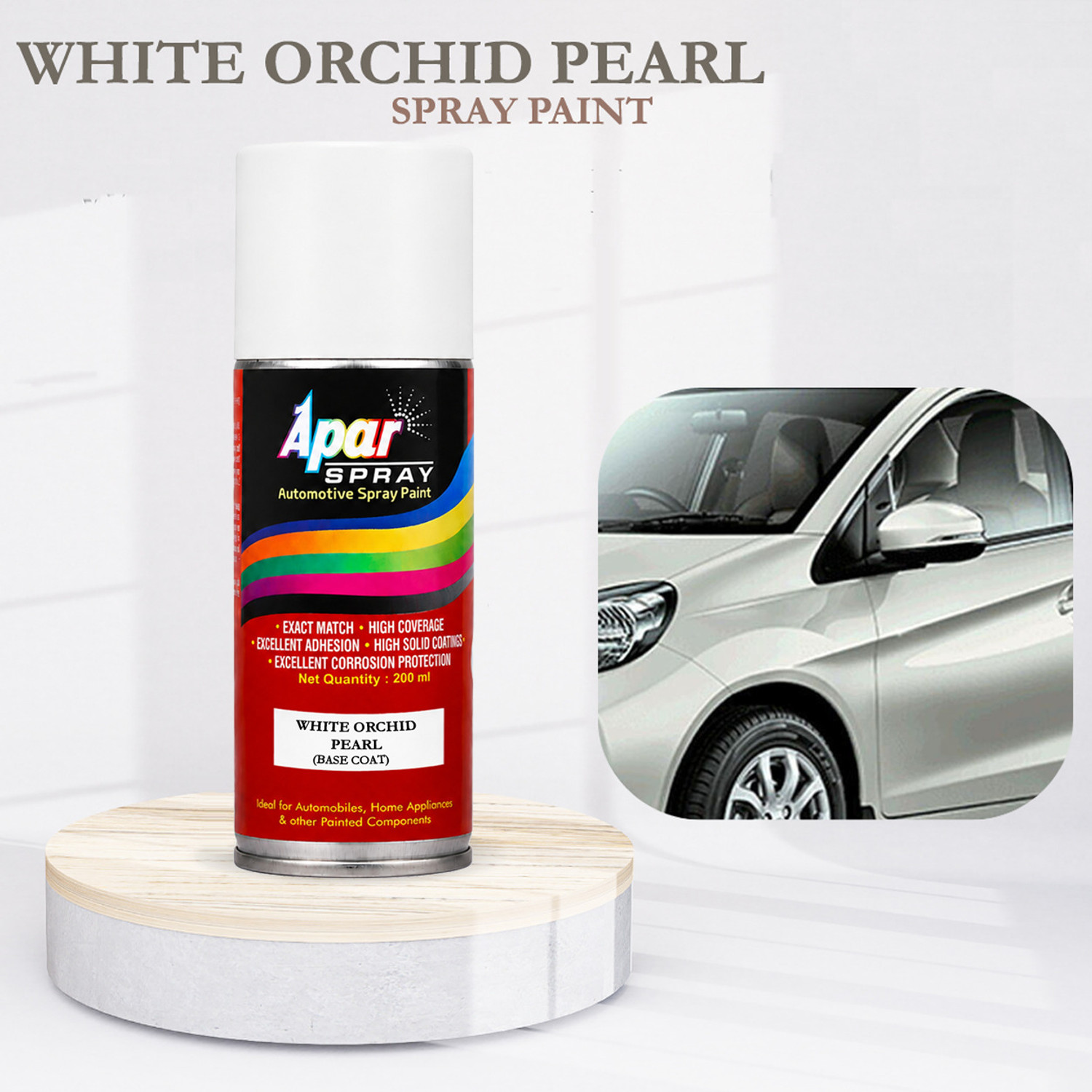 Image of apar pray Paint WHite Orchid Pearl+PC Compatible For Hon. Cars-200ml, White Spray Paint 450 ml