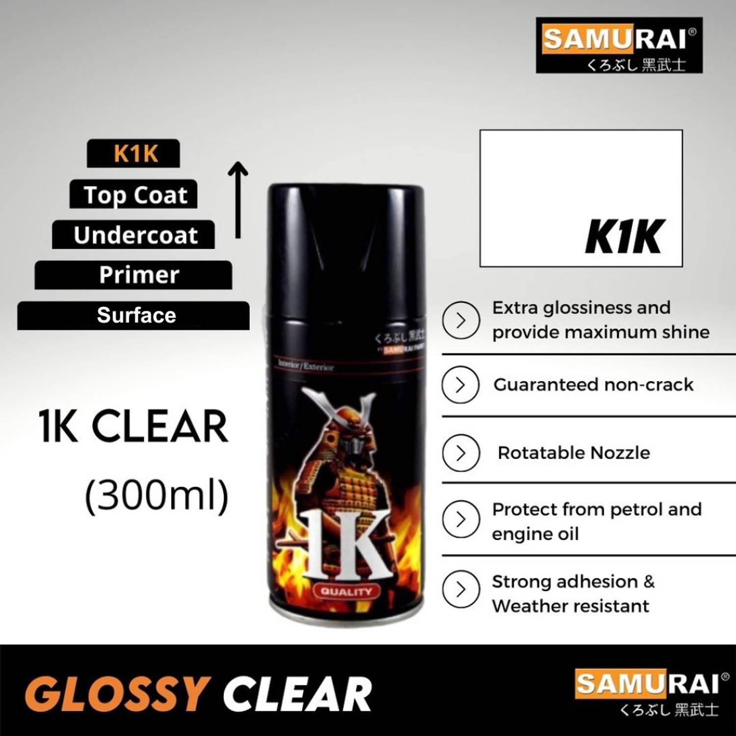 Samurai Kurobushi 1K Top Coat Clear Spray Paint 300 ml Pack of 1 - Image 3