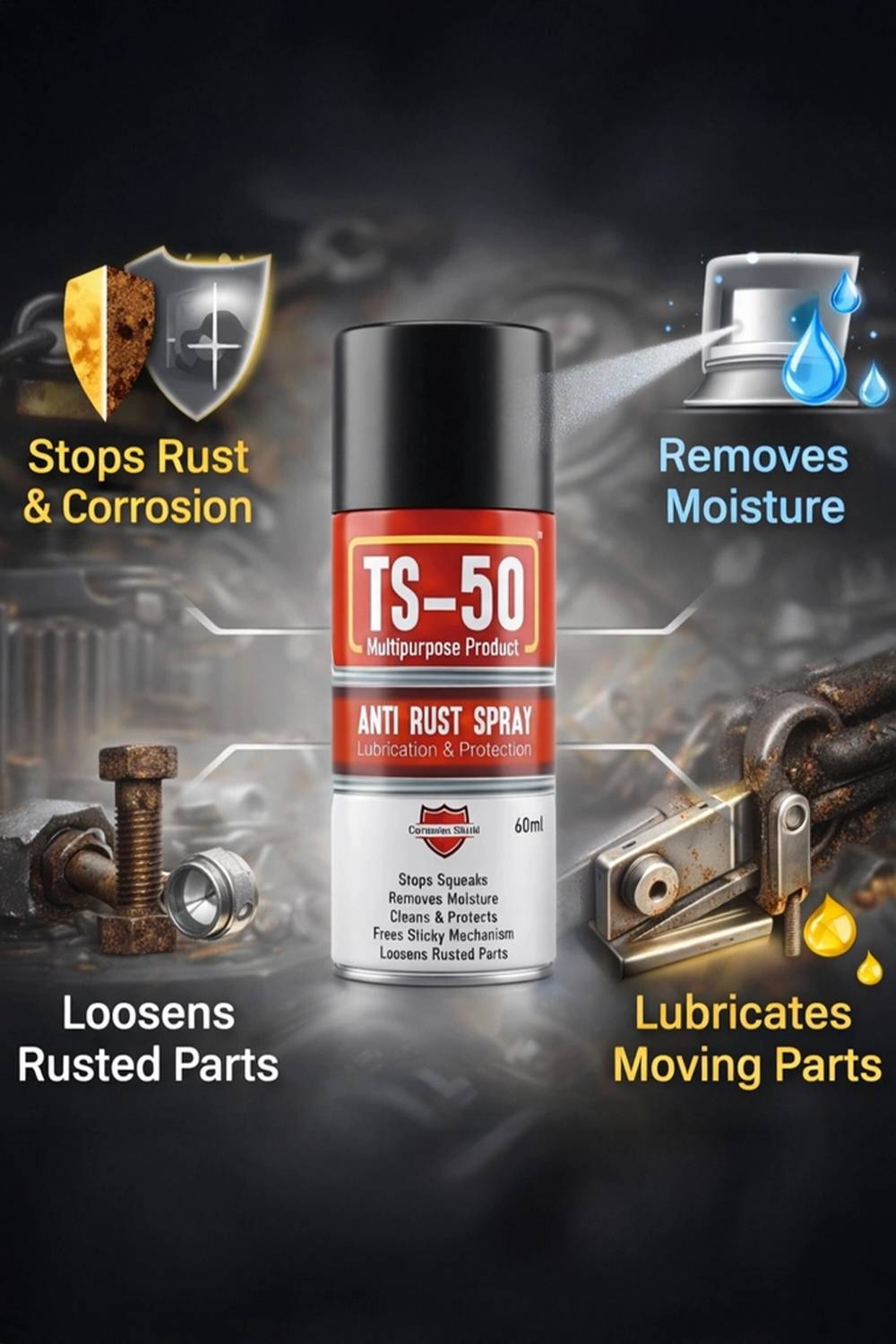 Banna TS 50 Anti Rust Spray – Anti-Corrosion & Metal Protection Aerosol Transparent Spray Paint 60 ml