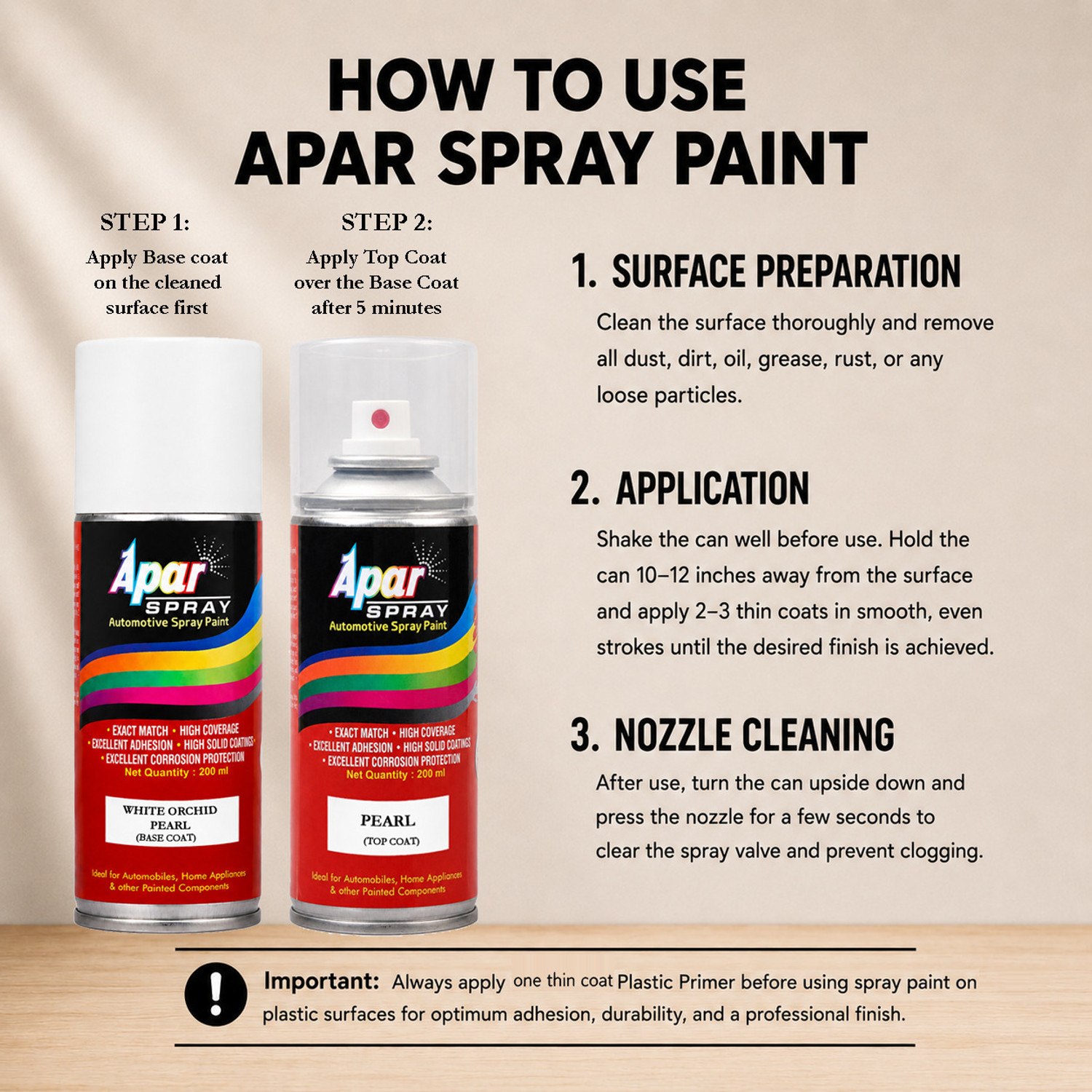 Image of apar pray Paint WHite Orchid Pearl+PC Compatible For Hon. Cars-200ml, White Spray Paint 450 ml