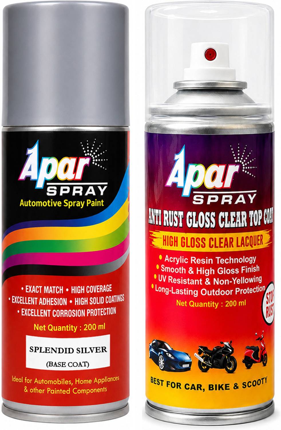 apar splendid silver+GC-200ml(Pack of 2),for Mar. Car Silver Spray Paint 450 ml