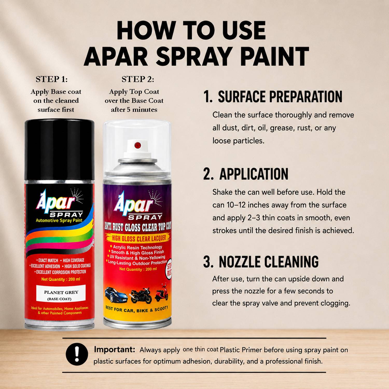 apar Spray Paint Planet Grey 200ml (Pack of 2), 450ml - Image 4