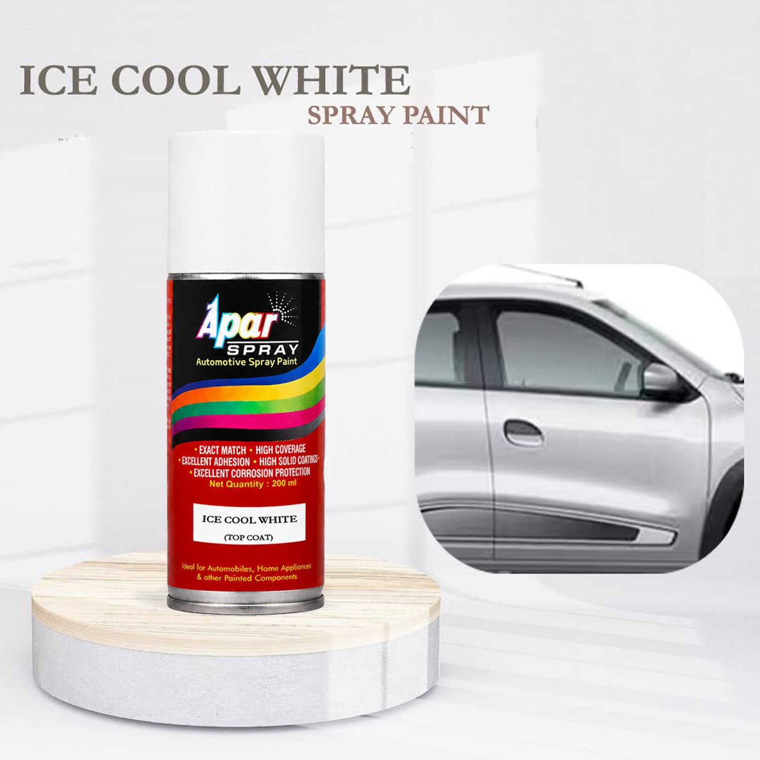 apar Spray Paint Ice Cool White (RC Colour) for Ren. cars -200ml (Pack of 2) White Spray Paint 225 ml