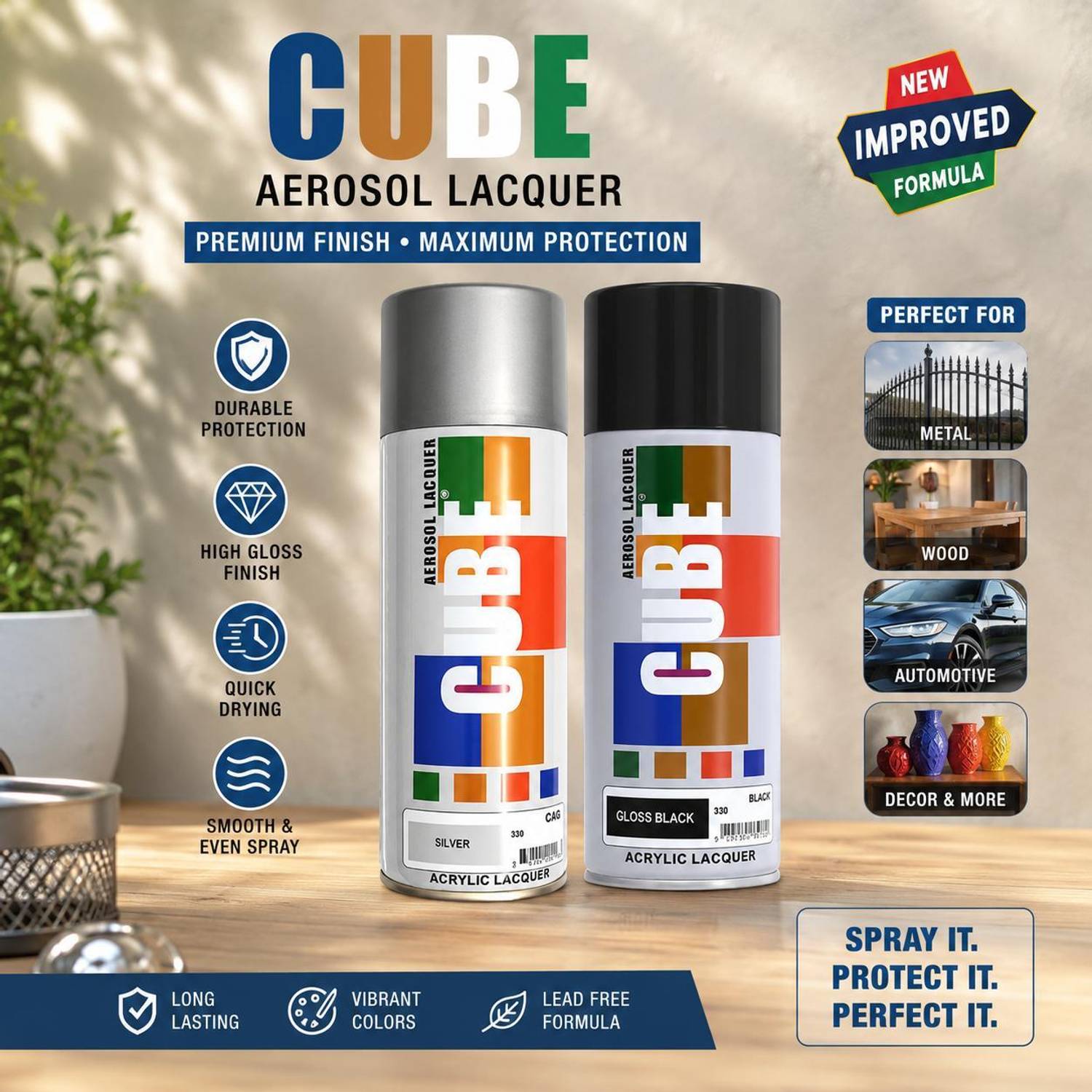 CUBE Matt Black & Silver Multi-Use Spray Paint Combo 800 ml - Image 1