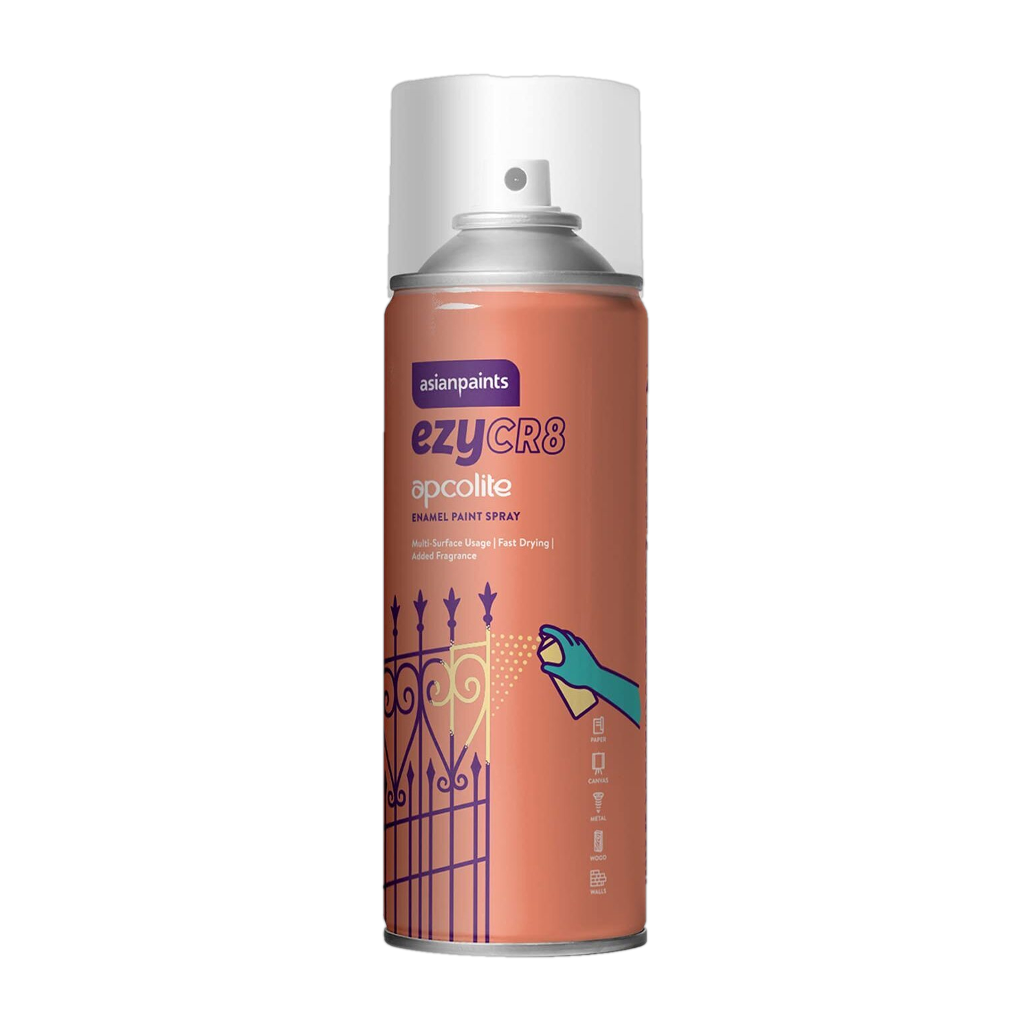 Asian Paints ezyCR8 Apcolite DIY 100% Acrylic | Multi-Surface Use: Metal, Wood & Walls Smoke Grey Spray Paint 400 ml