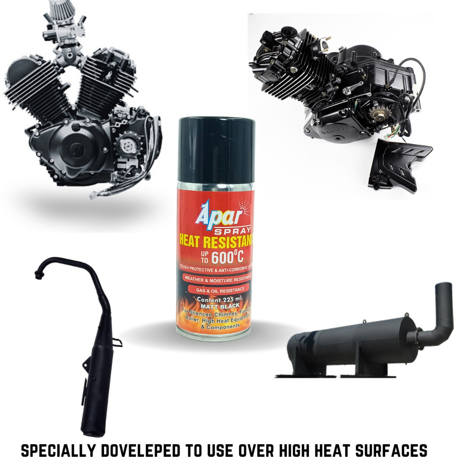 Image of apar Spray Paint Heat Resistant MATT BLACK (upto 600C)-200ml (Pack of 1) Black Spray Paint 225 ml (Pack of 1)