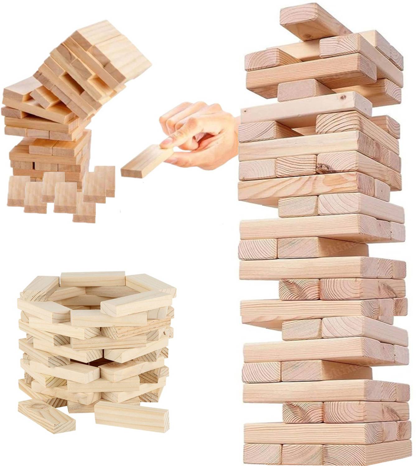 arovemic Best Wooden Game 54 Pcs Blocks Tumbling Stacking Jenga Building Tower Toy