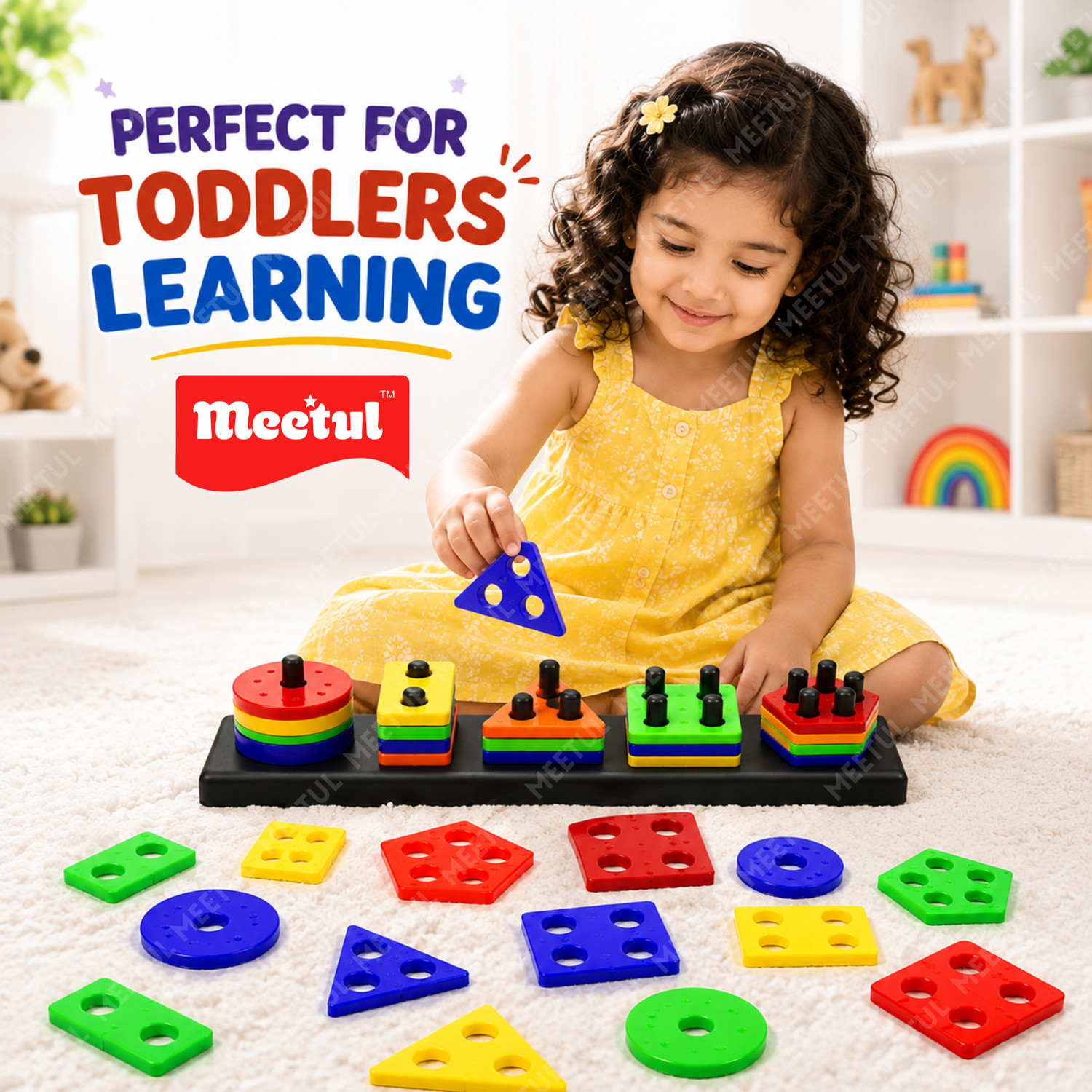 Image of Meetul Enterprise Geometry Shape & Color Sorter Puzzle Board Preschool Educational toys for kids