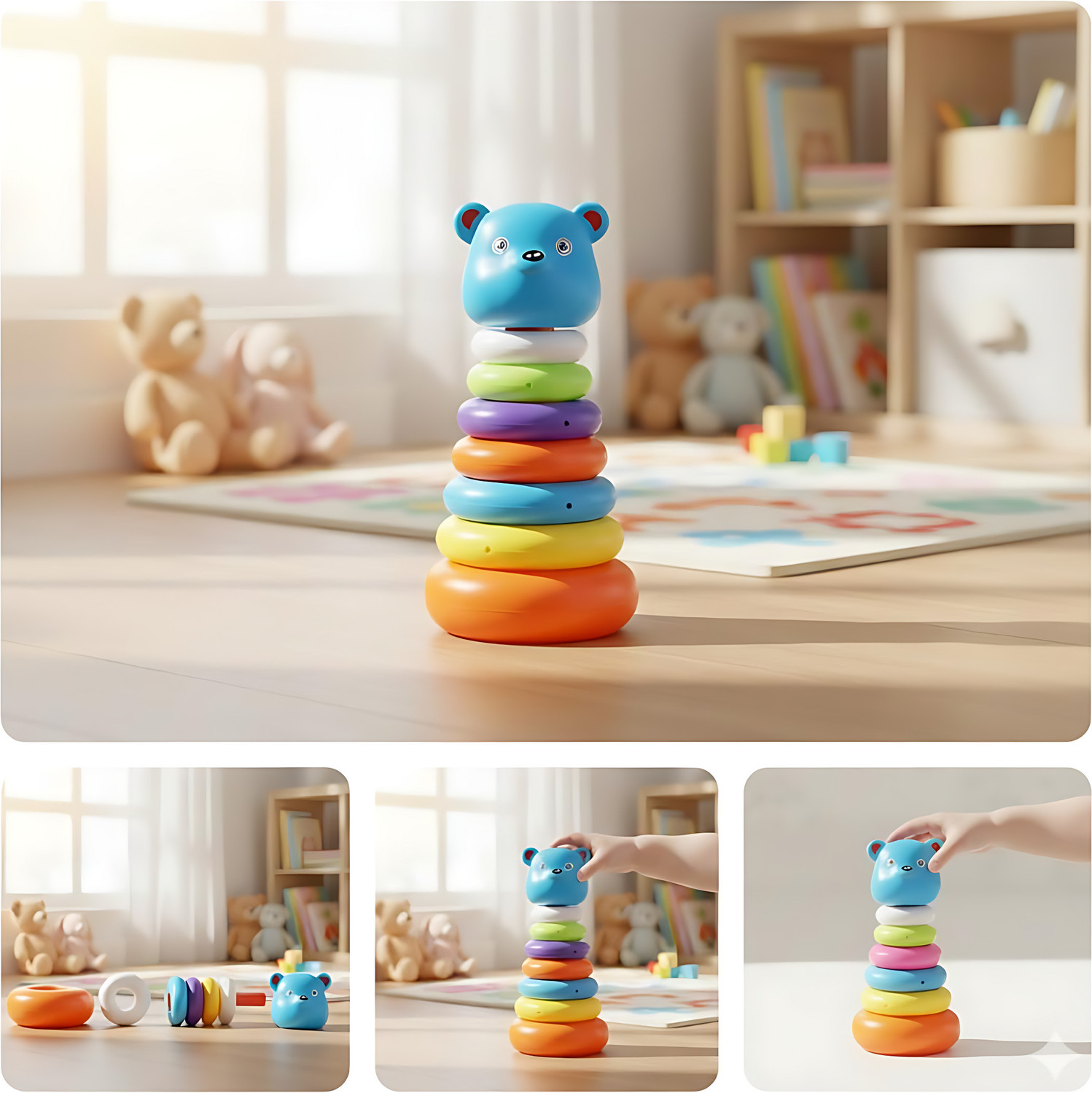 Image of EduJoy Stacking Teddy Rings,Ring tower(7 Colord Rings + 1 Bear Topper)