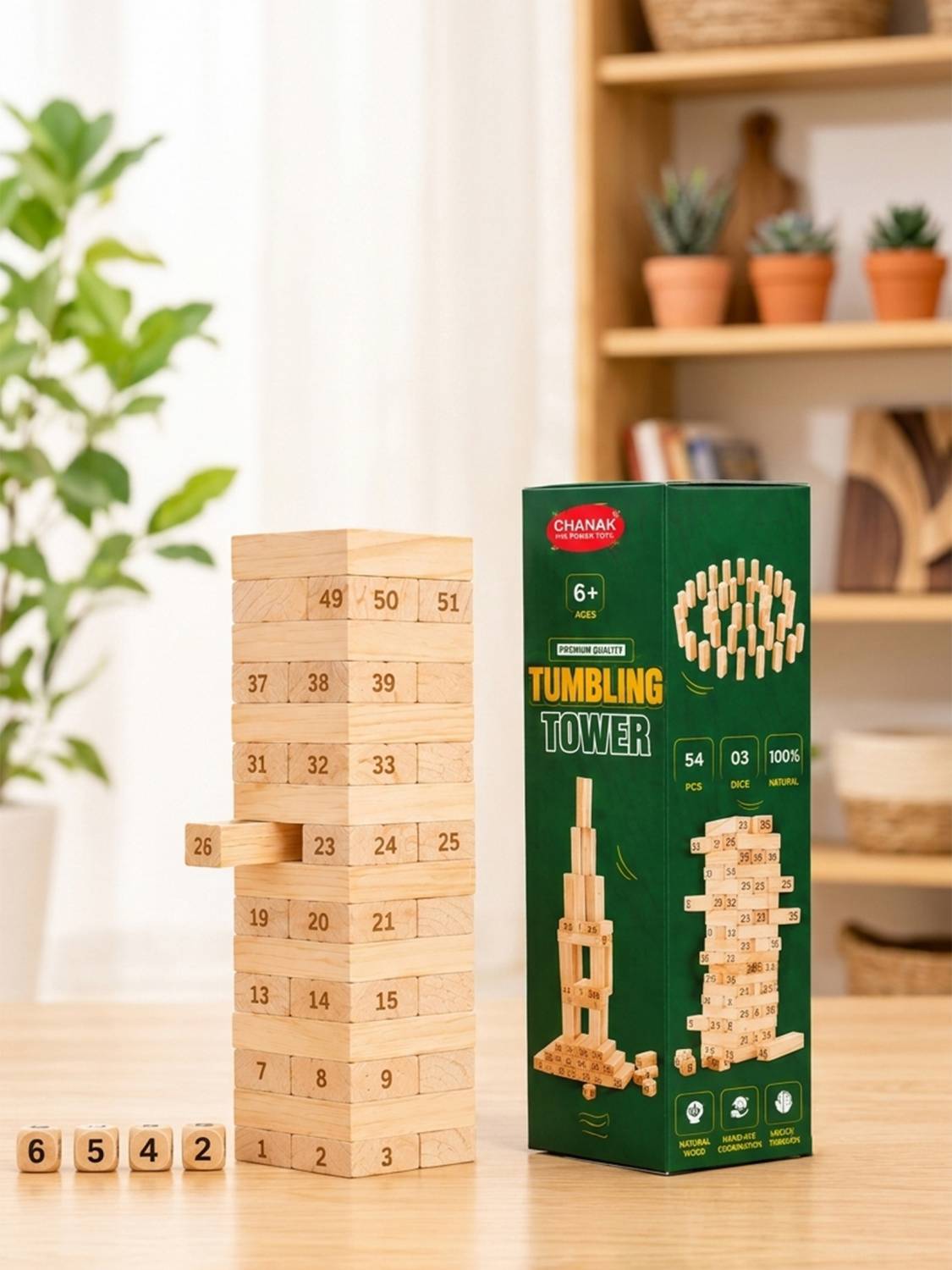 333MART Tumbling Tower For Kids, Wooden Building Blocks with 4 Dice