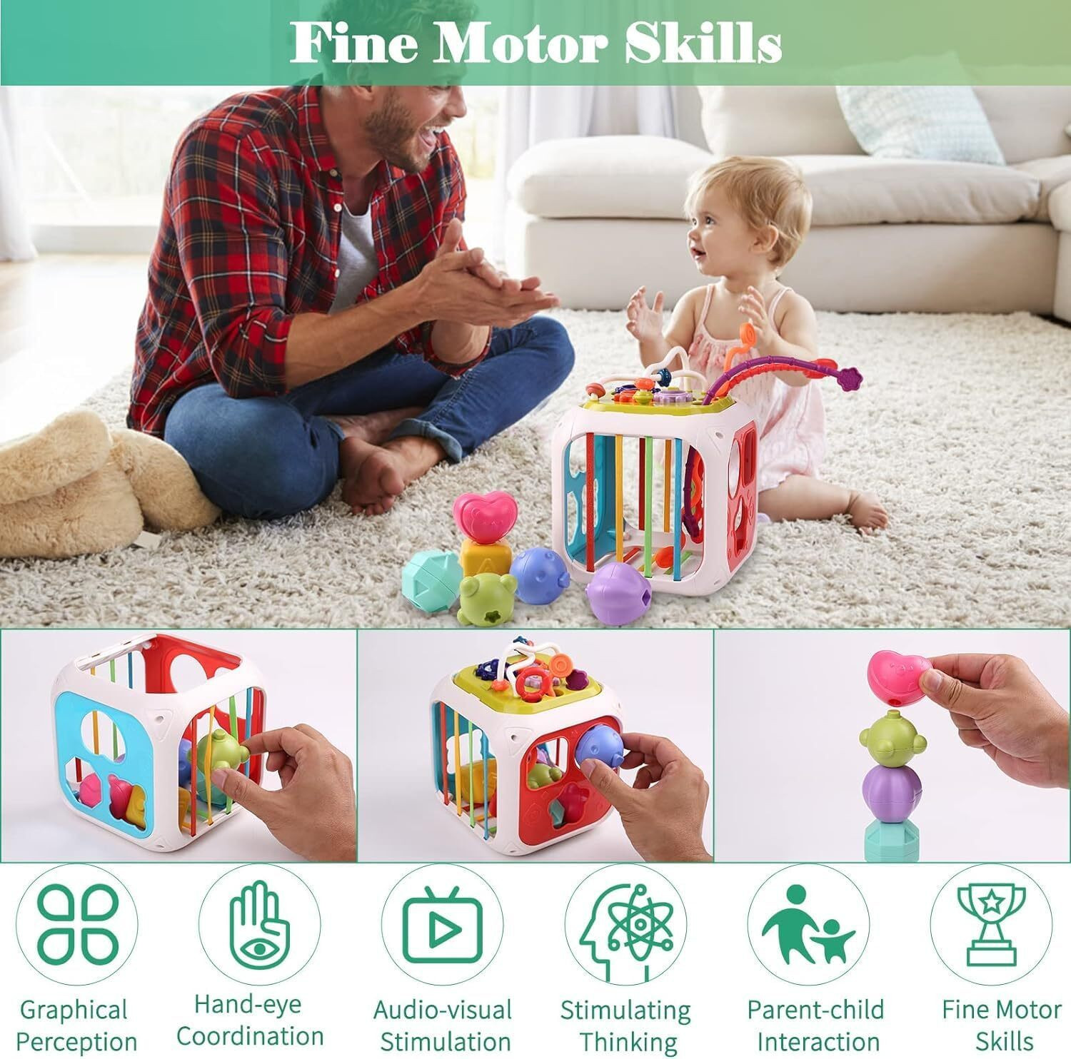 Image of HeyKids Montessori 7 in 1 Baby Sensory Toy for Kids - Educational Learning Shape Sorter