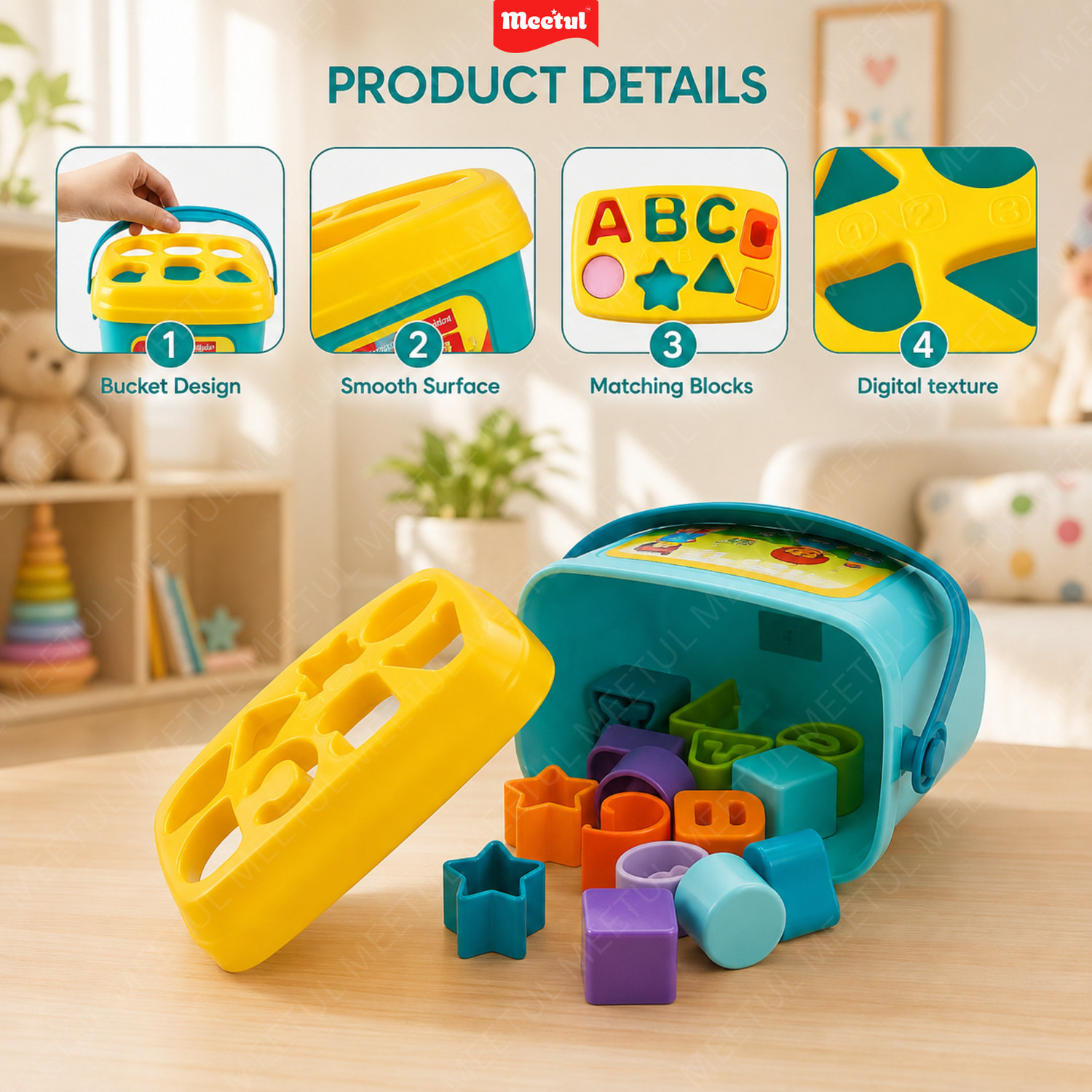 Image of Meetul Enterprise Baby's First Block 16 Alphabet & Blocks Educational Toy for Kids & Baby Girl-Boy (Multicolor)
