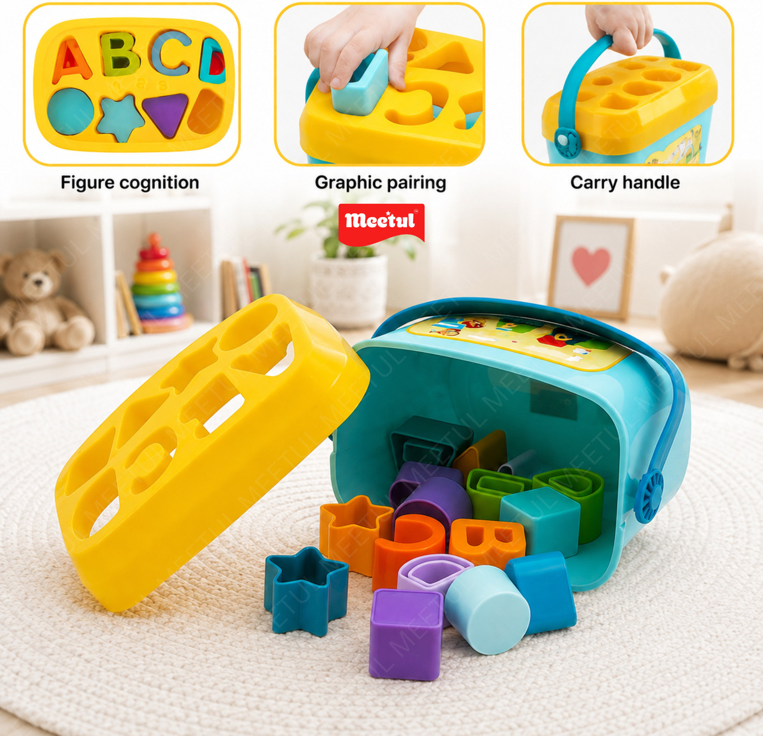 Image of Meetul Enterprise Baby's First Block 16 Alphabet & Blocks Educational Toy for Kids & Baby Girl-Boy (Multicolor)
