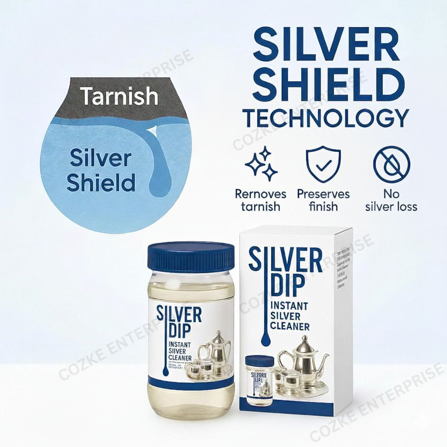 Image of COZKE ENTERPRISE Silver Dip Cleaner Liquid - Jewellery, Pooja Item & Utensil Tarnish 13129 Stain Remover