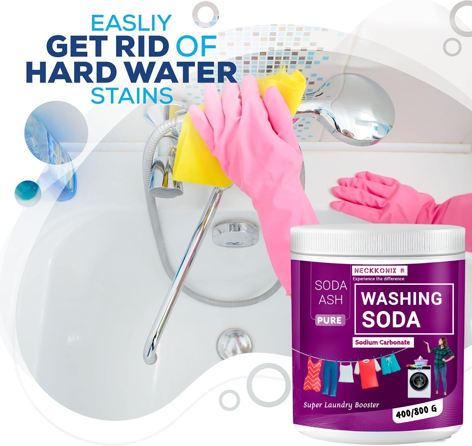 Image of Neckkonix Washing Soda Powder 800 Grams , Sodium Carbonate, Soda Ash Stain Remover