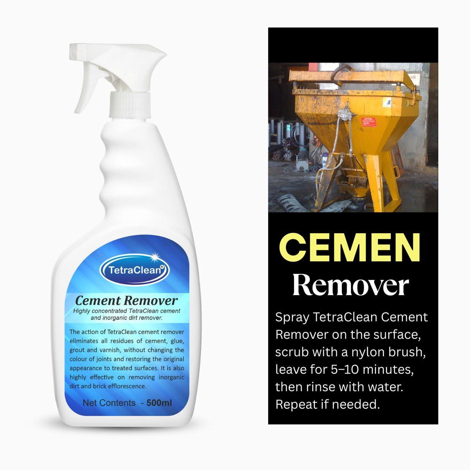 Image of TetraClean Highly Concentrated Cement Remover & Inorganic Dirt Remover /Tile Cleaner 500ml Stain Remover