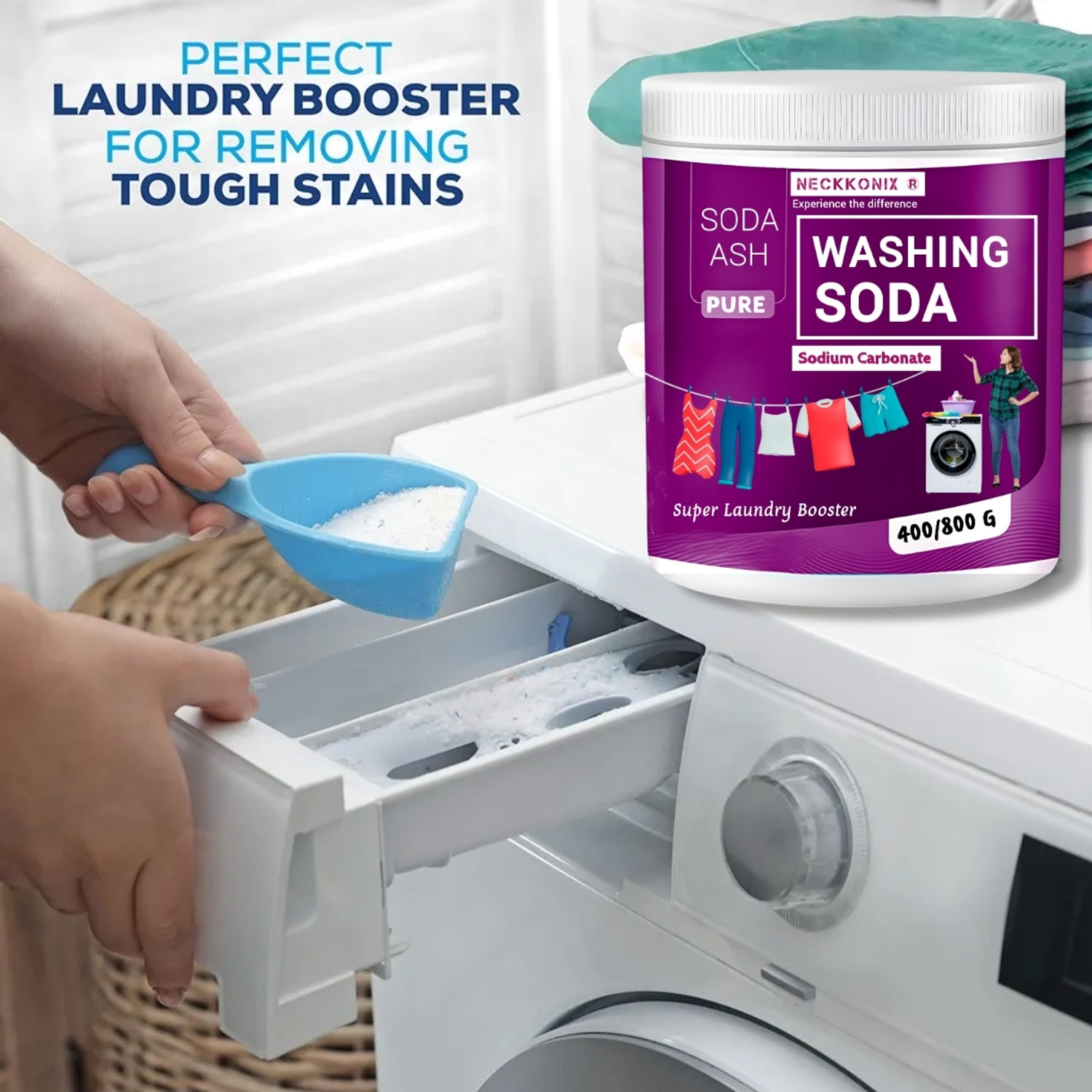 Image of Neckkonix Washing Soda Powder 800 Grams , Sodium Carbonate, Soda Ash Stain Remover