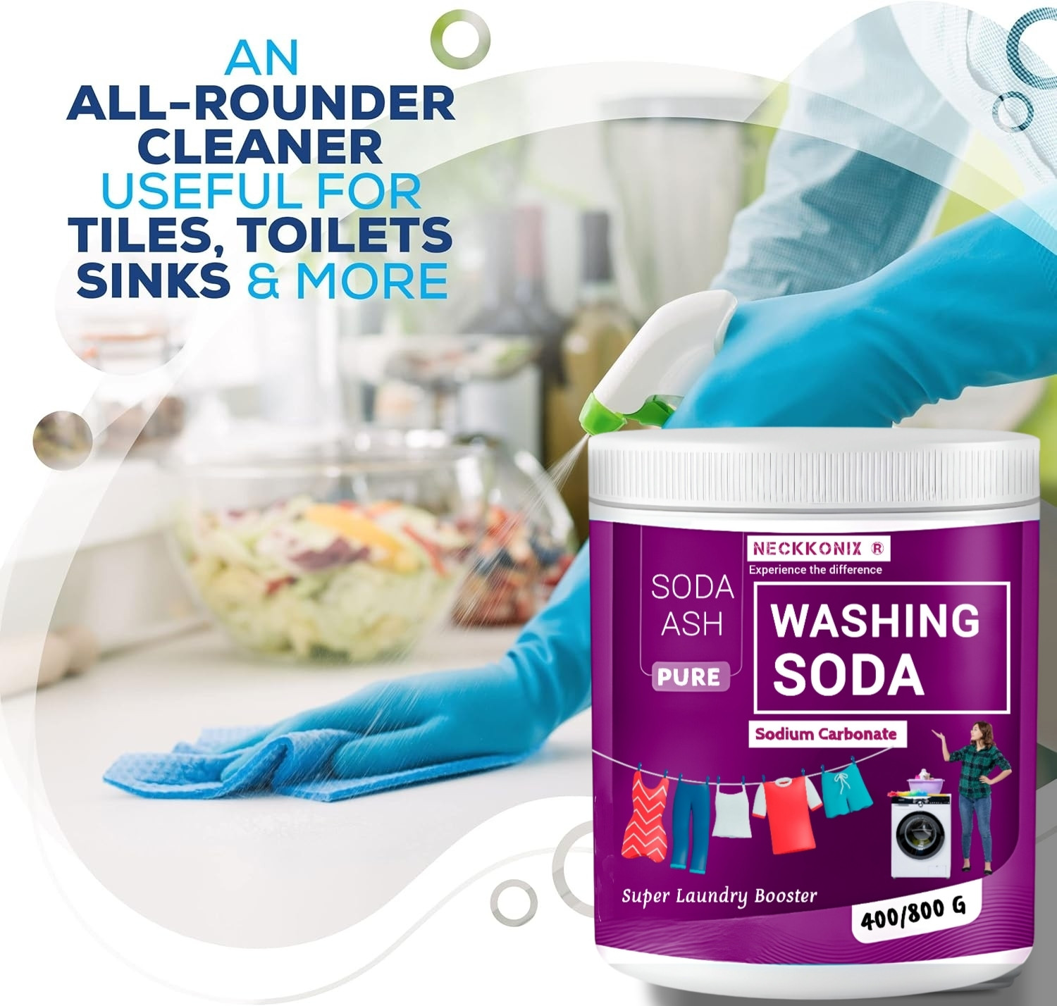 Image of Neckkonix Washing Soda Powder 800 Grams , Sodium Carbonate, Soda Ash Stain Remover