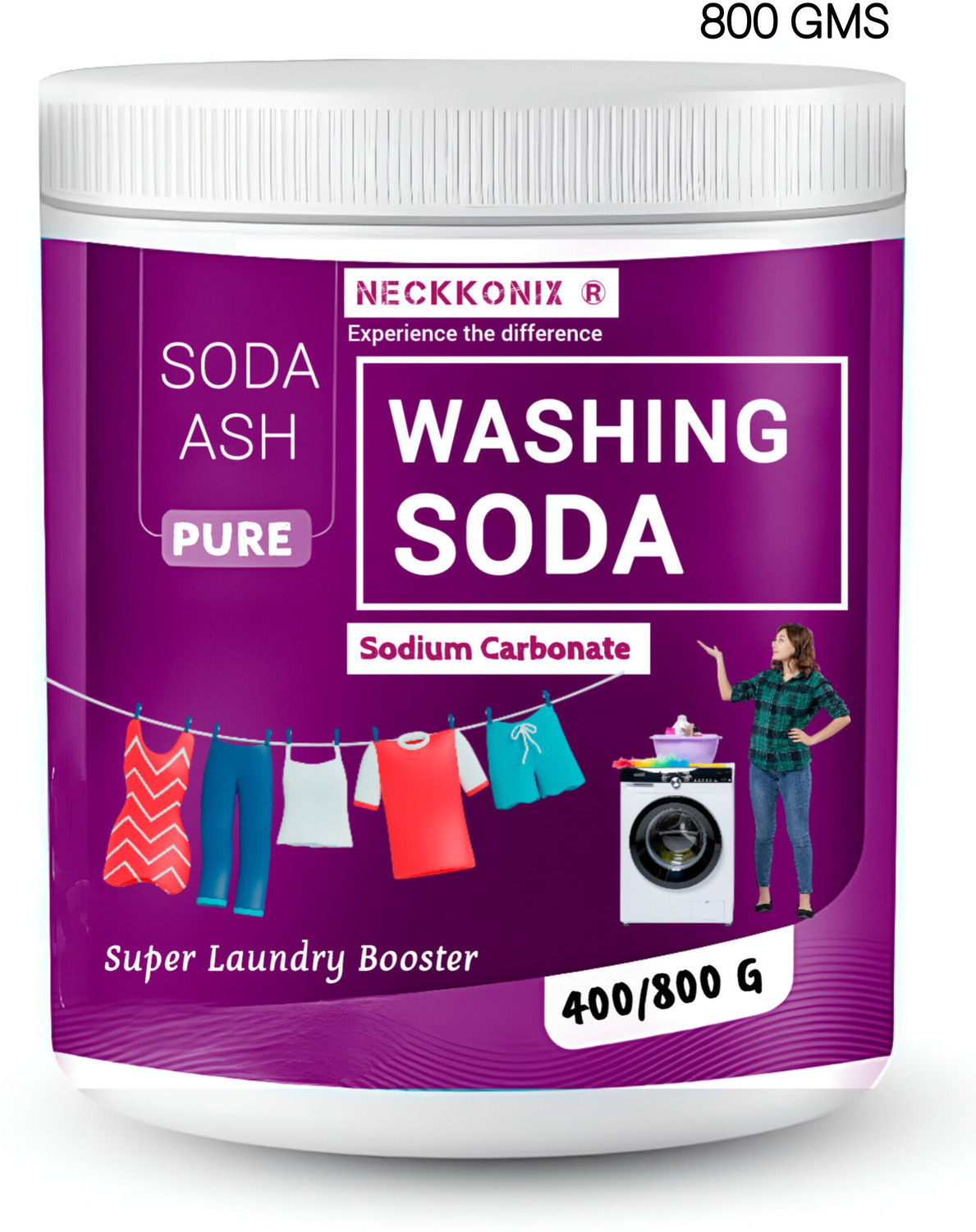 Image of Neckkonix Washing Soda Powder 800 Grams , Sodium Carbonate, Soda Ash Stain Remover