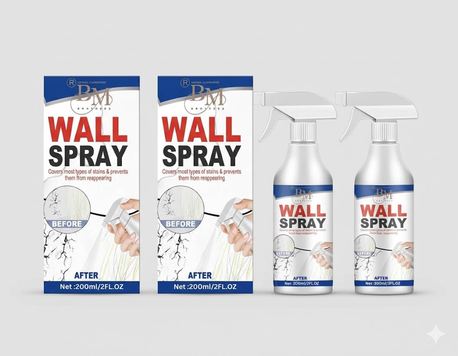 BM brothers Wall Spray 200ml Direct Spray Paint for Walls Effective Home Stain Cover Up 2Pcs Stain Remover