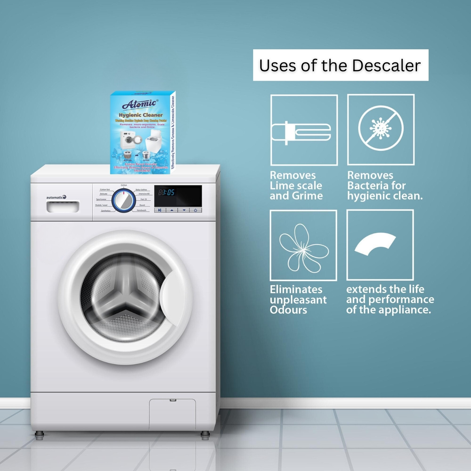 Image of ATOMIC Washing Machine Hygienic Deep Cleaning Powder 150 GM X 2 = 300gm Stain Remover