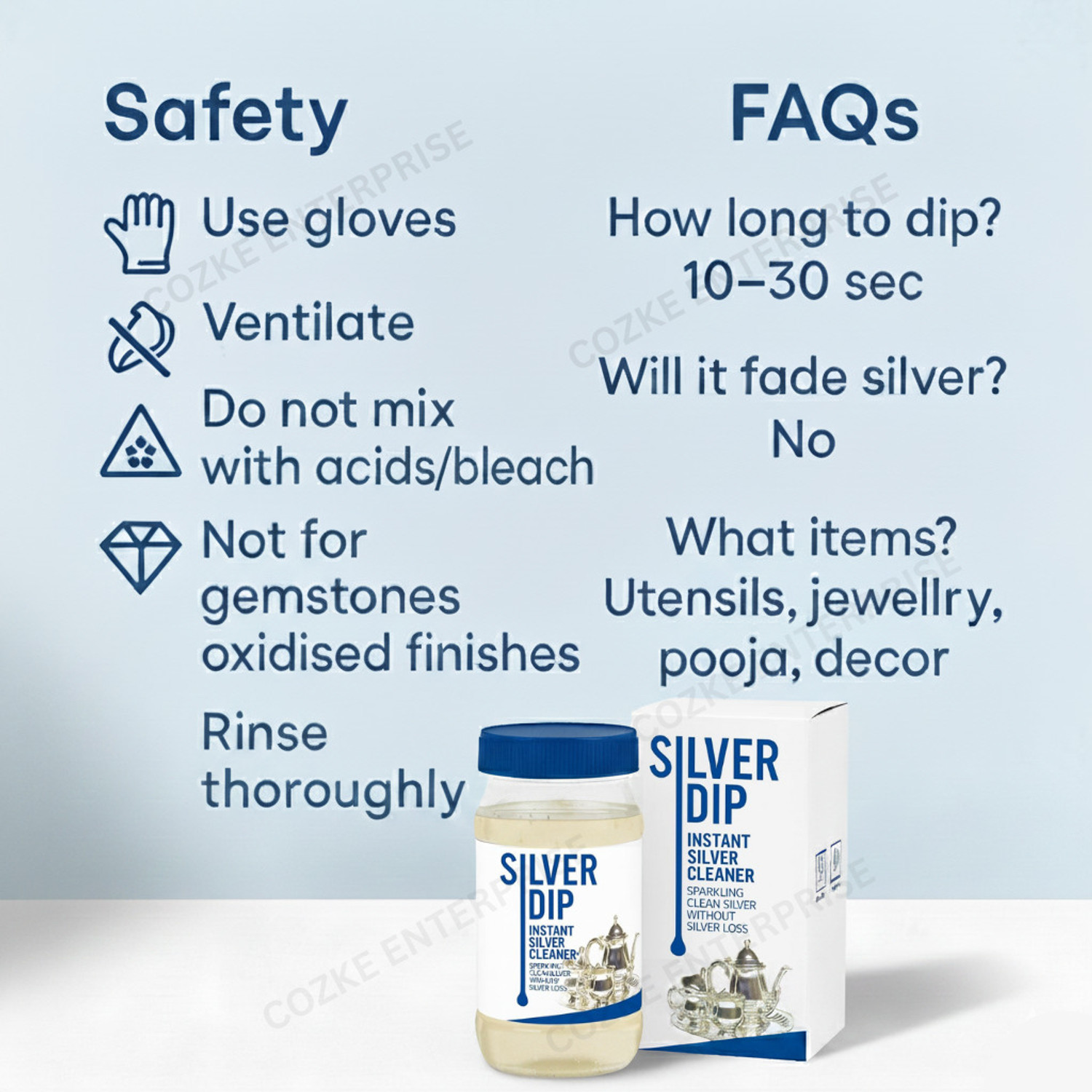 Image of COZKE ENTERPRISE Silver Dip Cleaner Liquid - Jewellery, Pooja Item & Utensil Tarnish 13169 Stain Remover