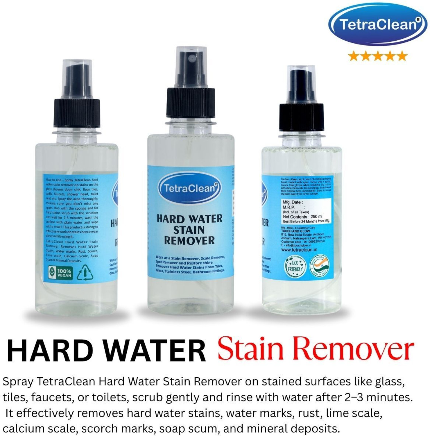 Image of TetraClean Hard Water Stain Remover I Clean For Bathroom Stain I Safe For all Surface Stain Remover