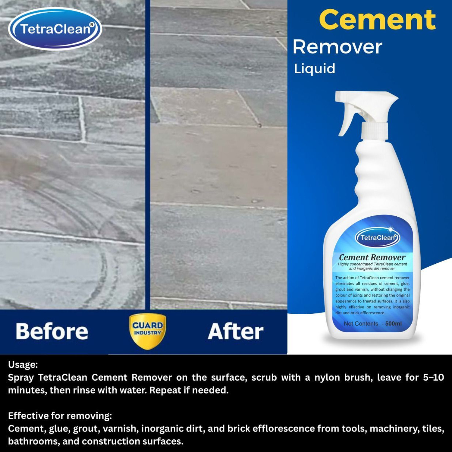 Image of TetraClean Highly Concentrated Cement Remover & Inorganic Dirt Remover /Tile Cleaner 500ml Stain Remover