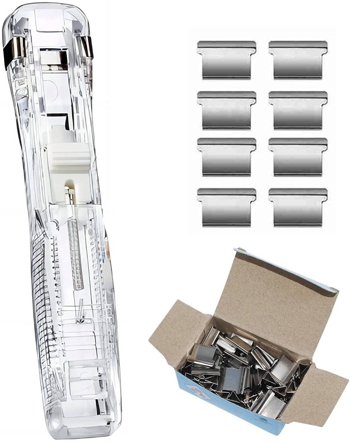 Augen Push Stapler Office/School Supplies Paper Staplers+50 Pcs Reusable Clips Clear NA Stapler