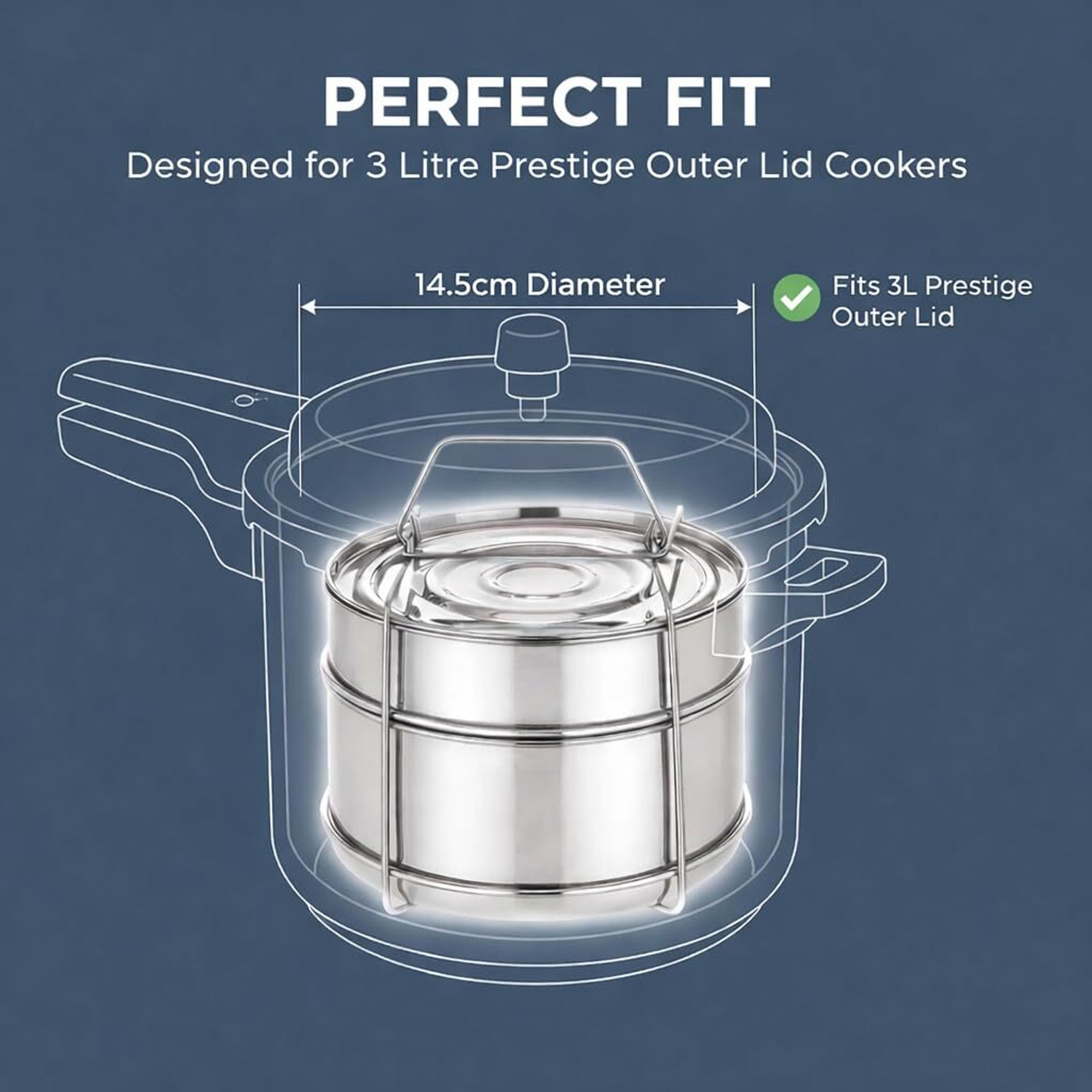 Image of Onions Expresso 3L Outer Lid Cooker Separator Set (2 Containers) Stainless Steel Steamer