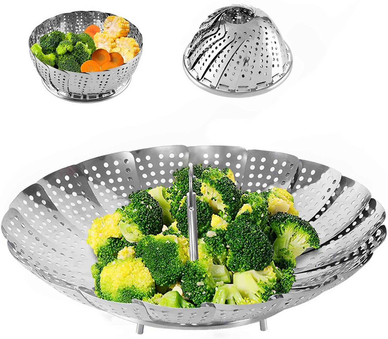 4tens Stainless Steel Vegetable Steamer, momos Steamer, Folding Collapsible Basket Stainless Steel Steamer