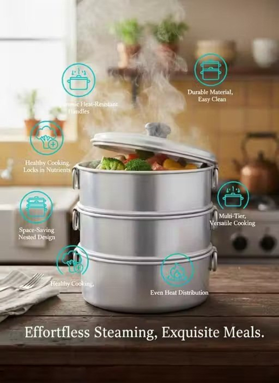 Image of SHRI VASUNDHRAM MOMO STEAMER 8 INCH 3 TIER Aluminium Steamer
