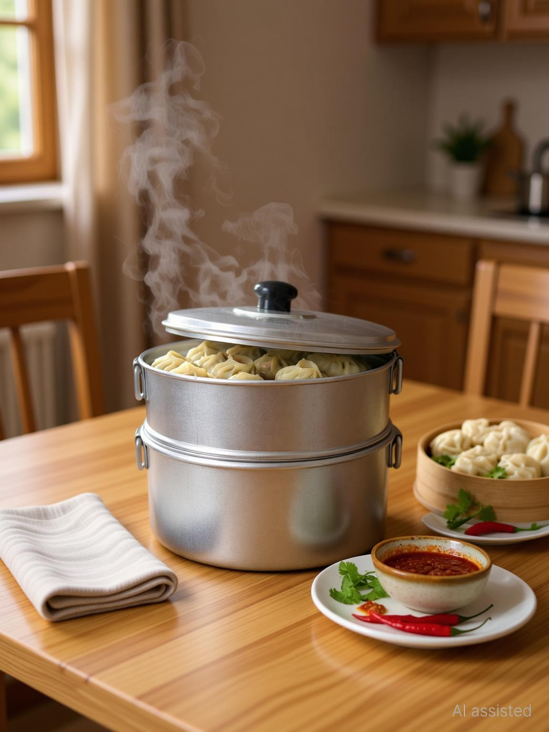 Image of VPSK 2Tier Aluminium momos steamer foridli |Dimsum|Vegetable|momos |used for onlyhome Aluminium Steamer