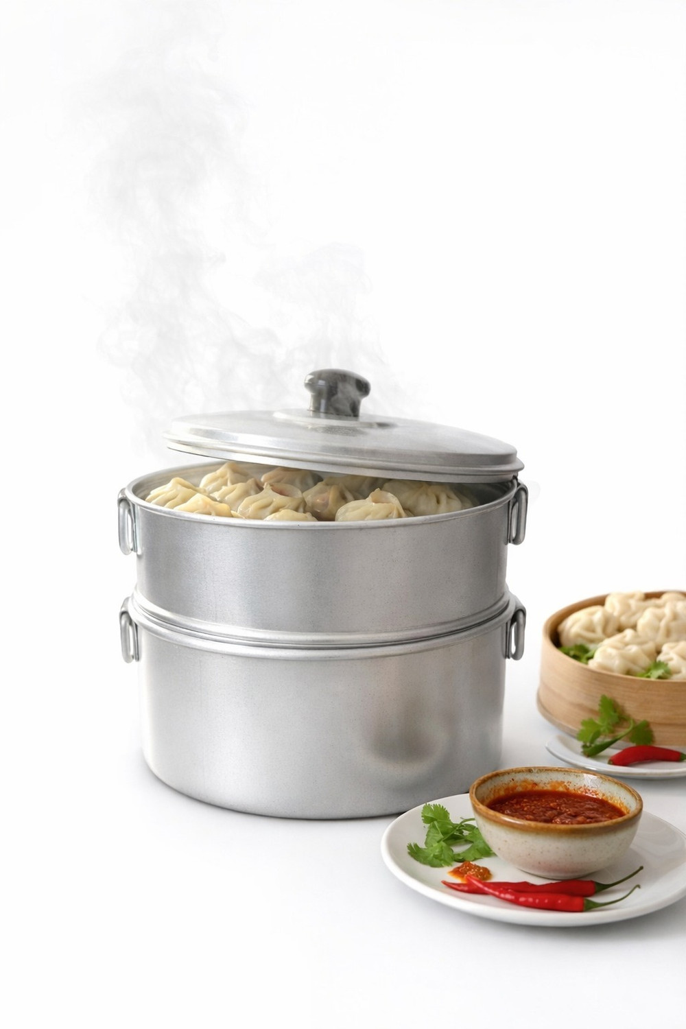 Image of VPSK 2Tier Aluminium momos steamer foridli |Dimsum|Vegetable|momos |used for onlyhome Aluminium Steamer