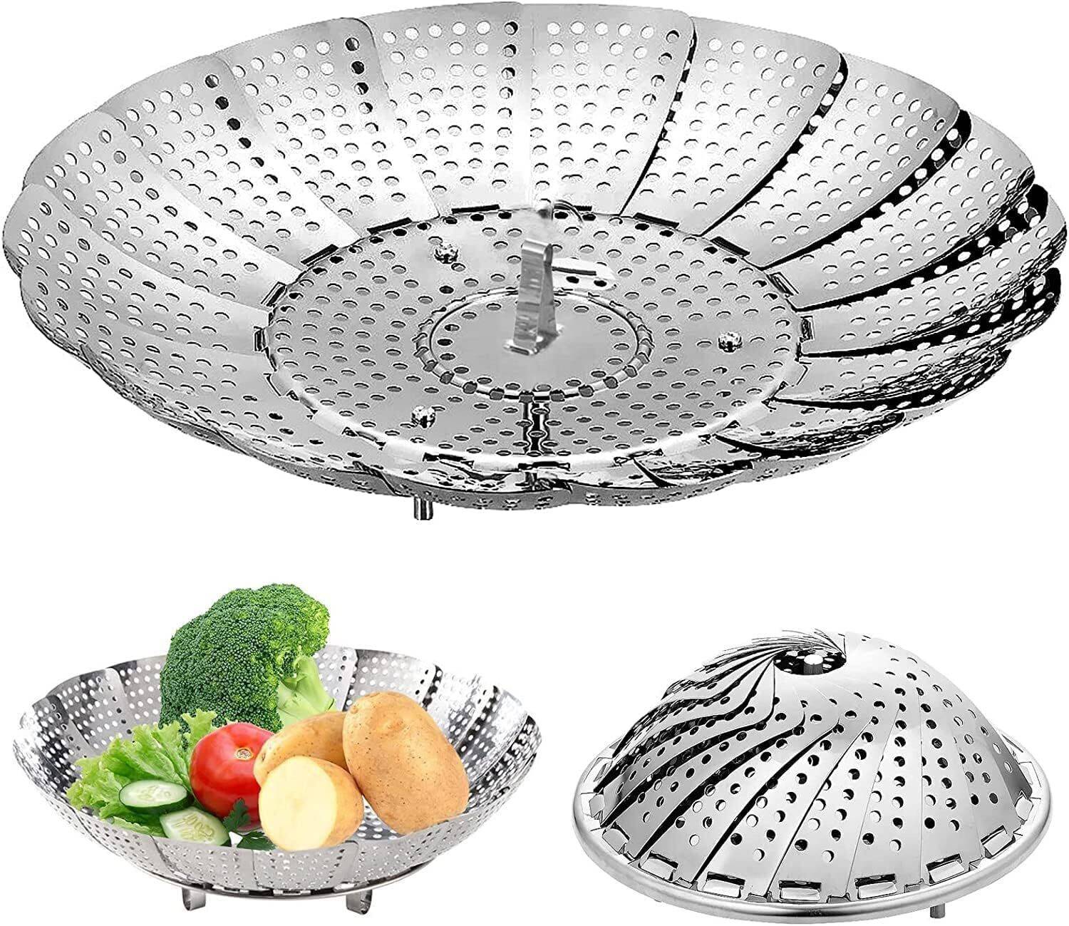 AshmakamMart Small Steamer for Cooking - Mini Foldable Basket for Daily Veg Steaming Stainless Steel Steamer