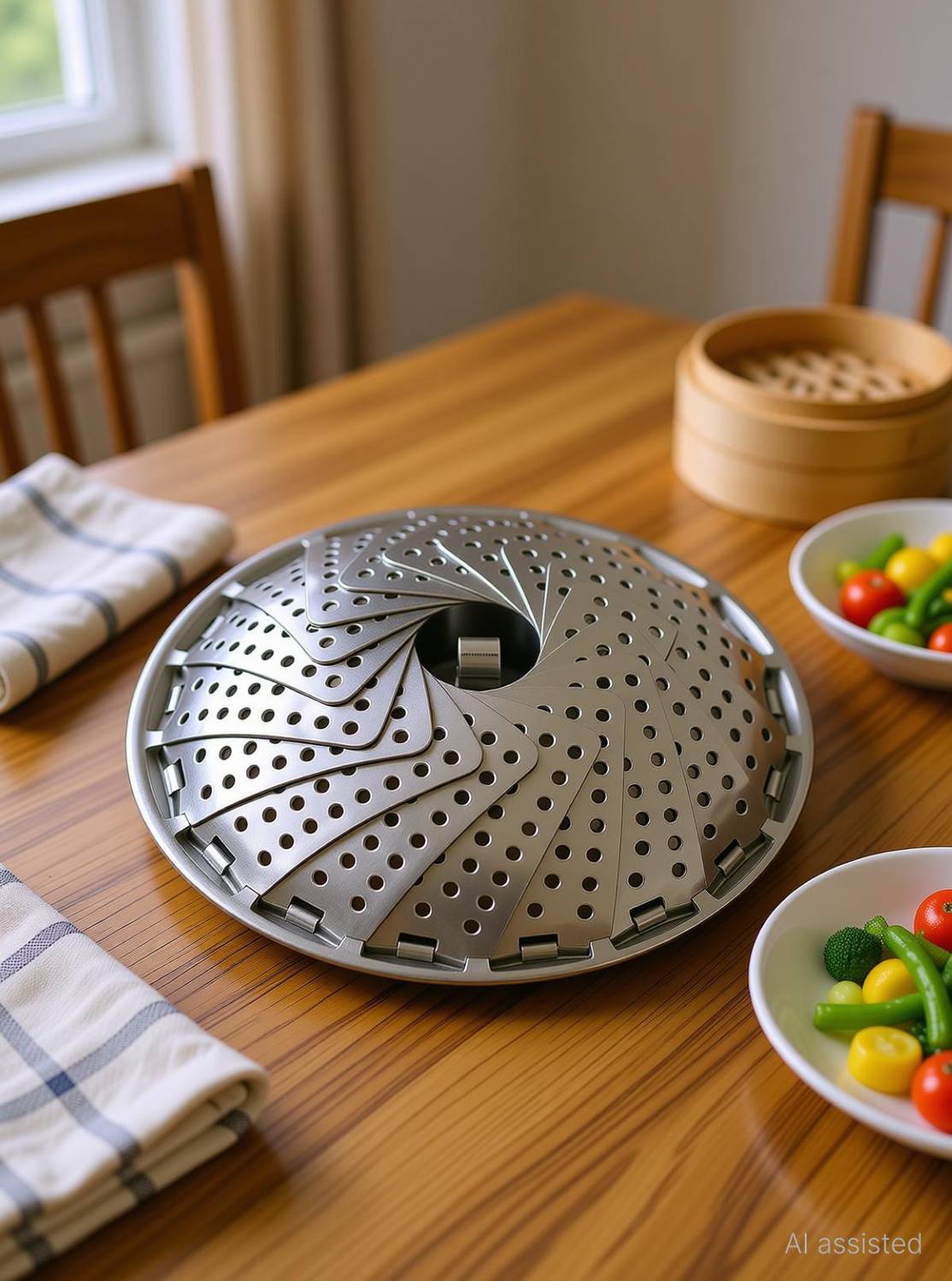 4square 4s Stainless Steel Steamer Retractable, Metallic Stainless Steel Steamer Basket for Vegetable/Insert for Pots, Pans Foldable Multipurpose Fruit Bowl Steamer Big Size Stainless Steel Steamer