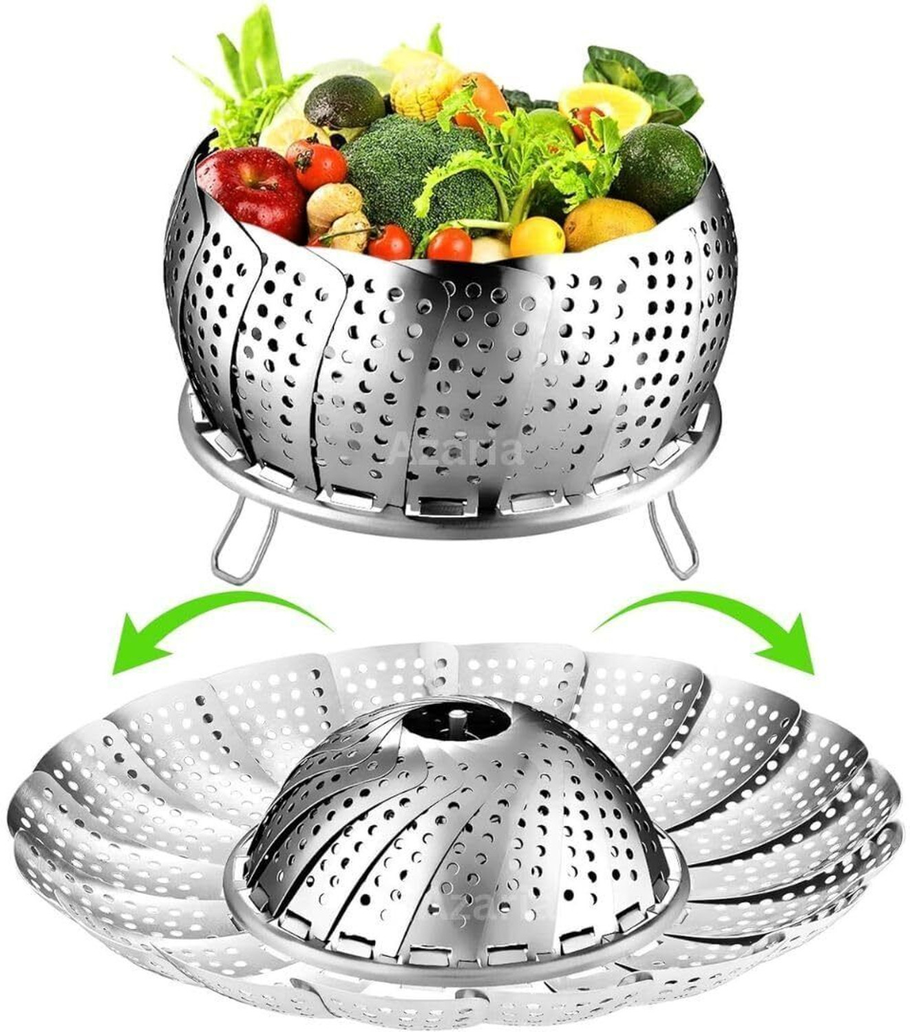 Image of On cart Folding Vegetable Steamer Basket, 100% Stainless Steel Steamer Insert for Veggie Stainless Steel Steamer