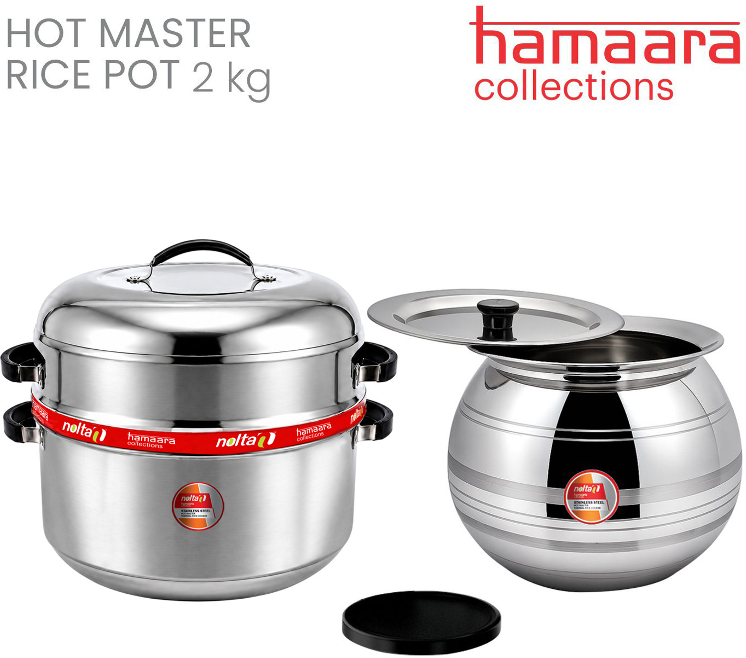 Image of Nolta Thermal 2KG Rice cooker, ISO Certified, Big SS Choodaarapetty with Pot & Gasket, Stainless Steel Steamer